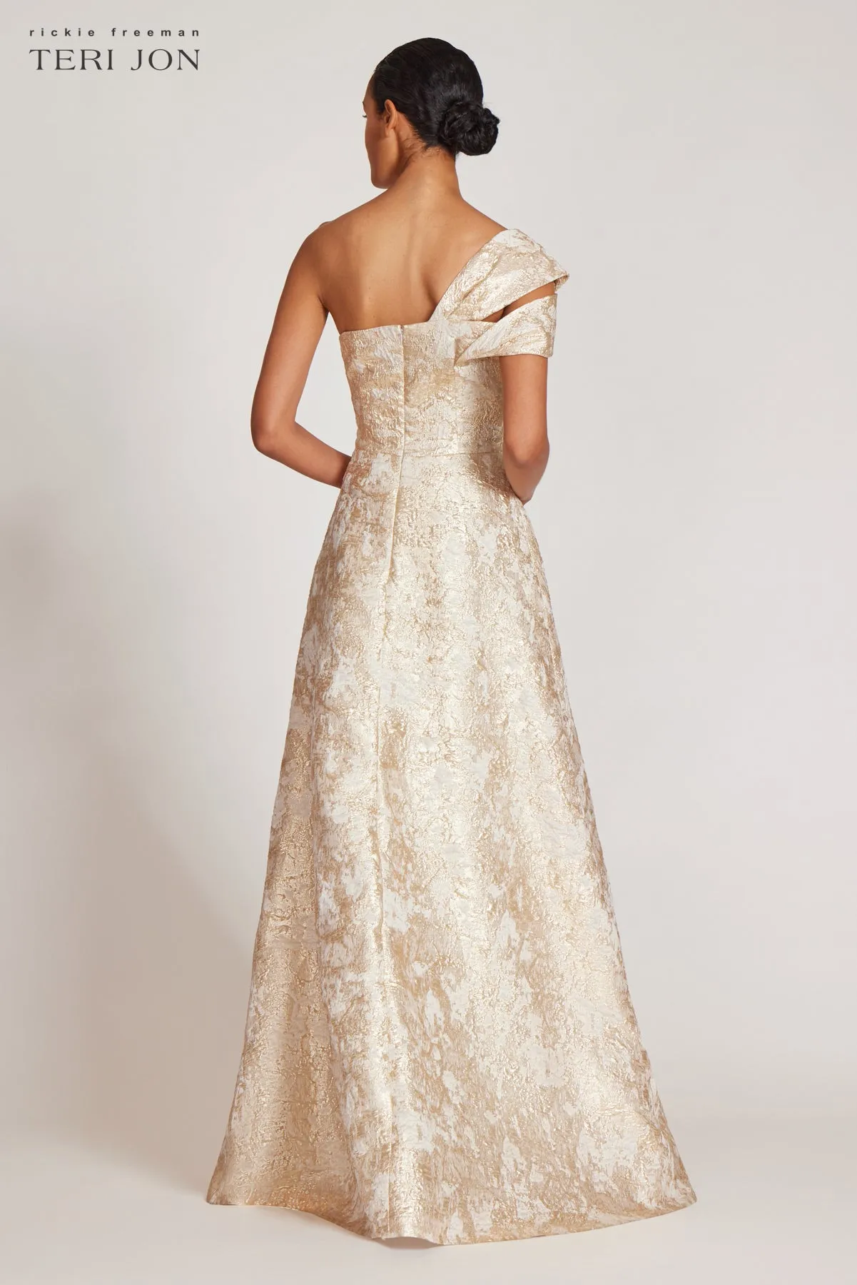 Metallic Jacquard Asymmetrical Gown sold by Teri Jon product image thumbnail 5