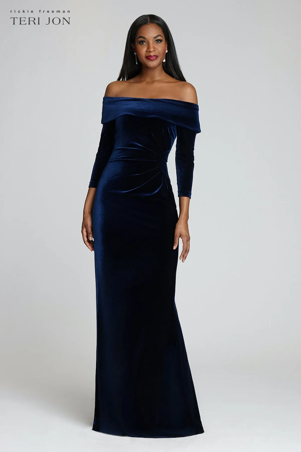 Off The Shoulder Stretch Velvet Portrait Collar Column Gown sold by Teri Jon product image thumbnail 4