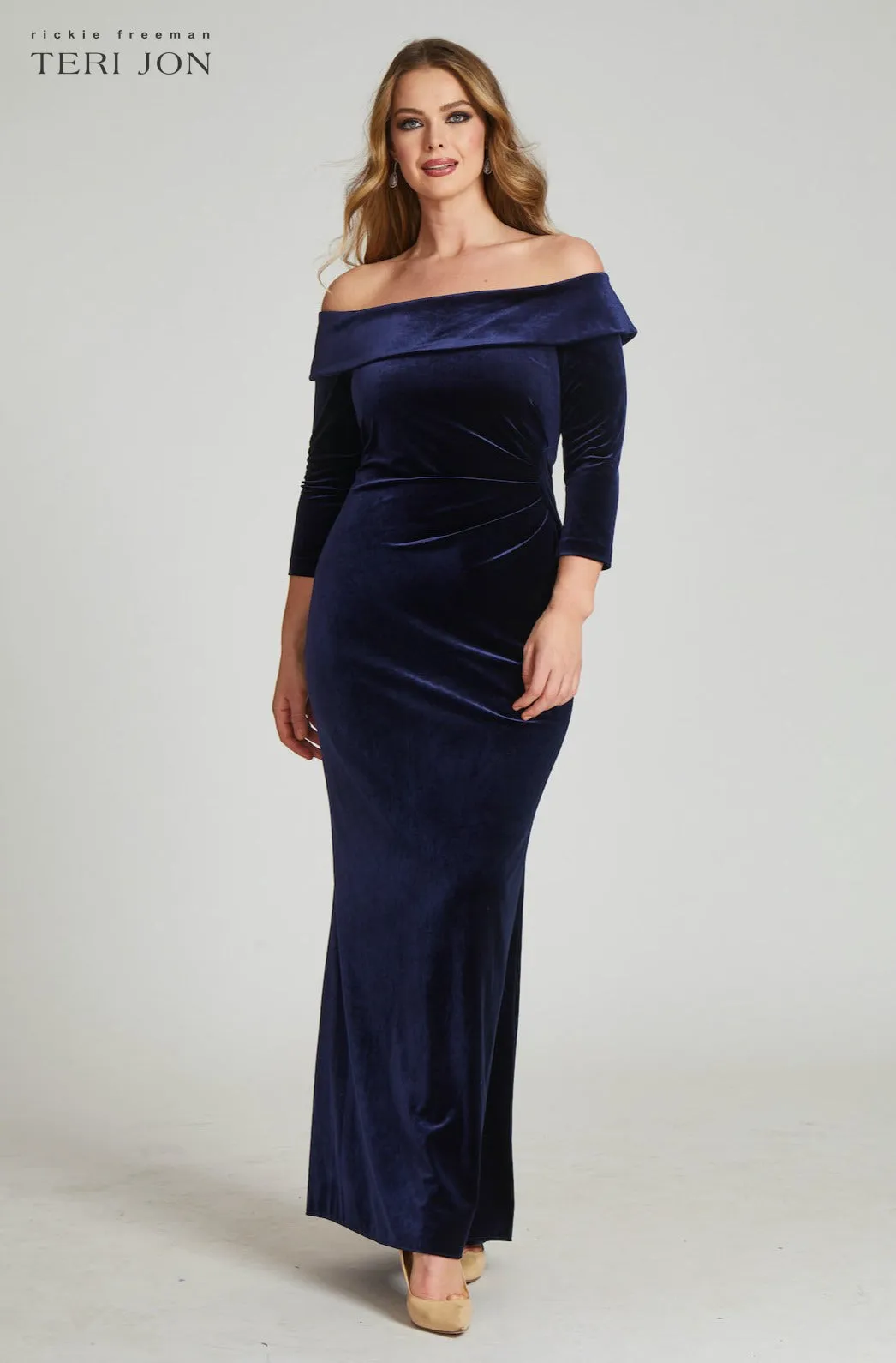 Off The Shoulder Stretch Velvet Portrait Collar Column Gown sold by Teri Jon product image thumbnail 5