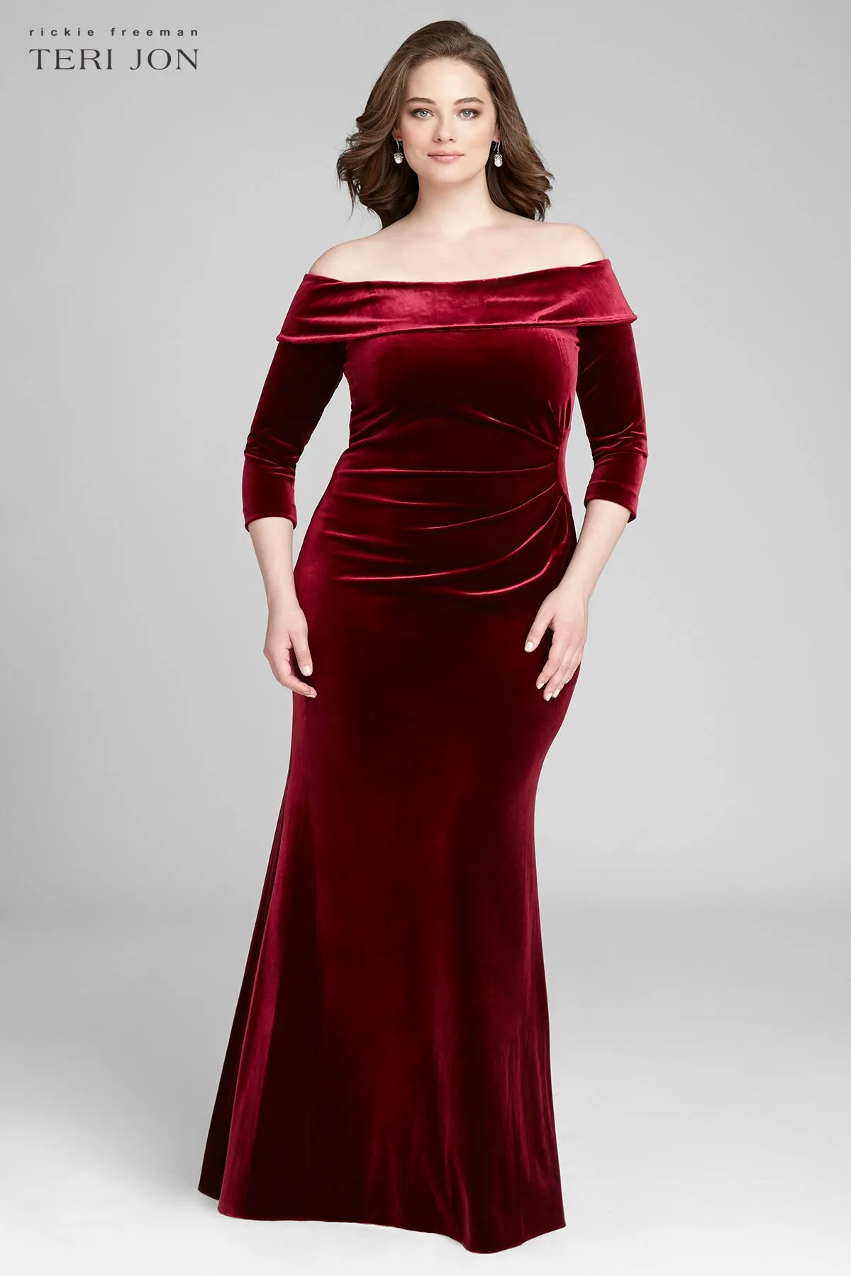 Off The Shoulder Stretch Velvet Portrait Collar Column Gown sold by Teri Jon product image thumbnail 2