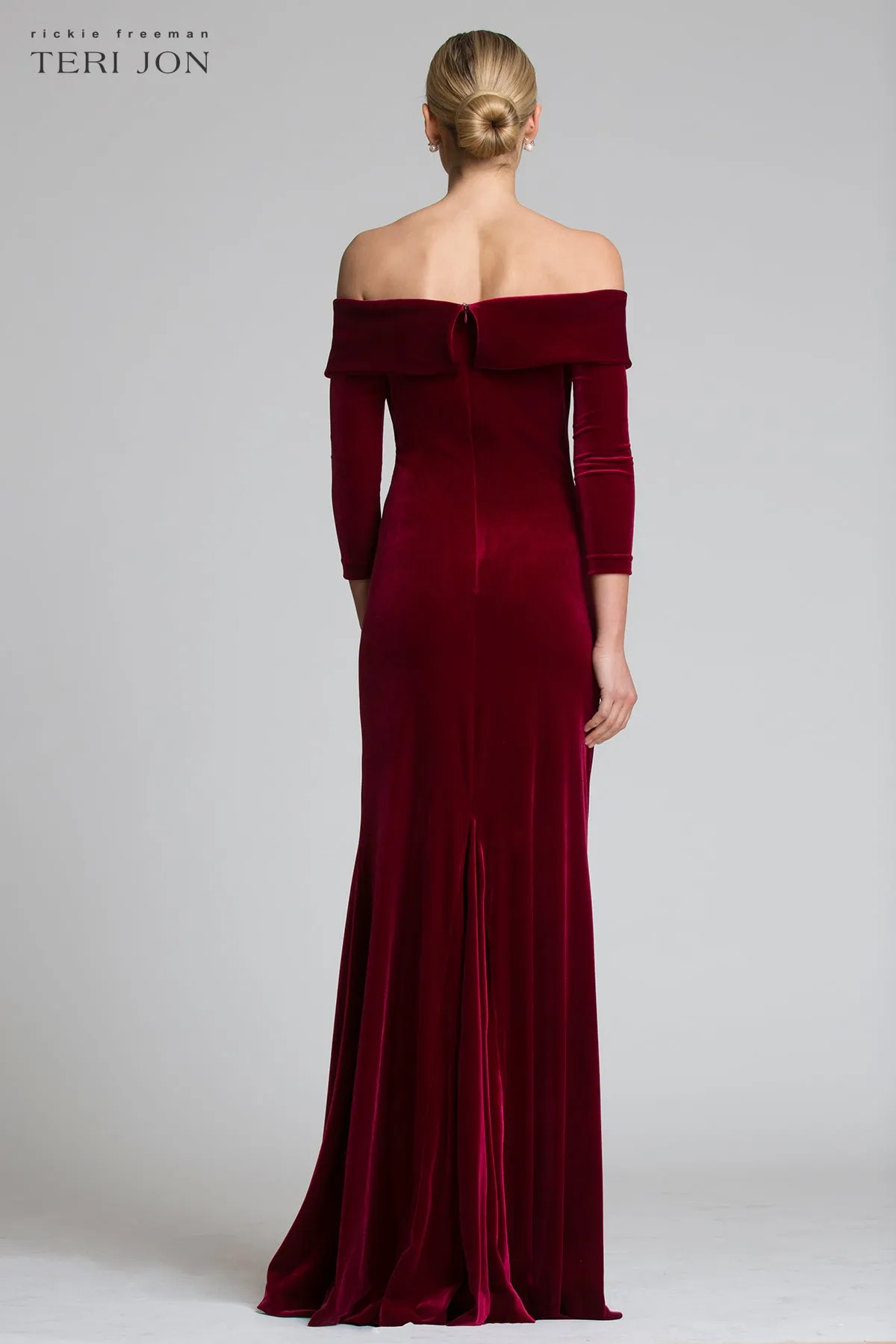 Off The Shoulder Stretch Velvet Portrait Collar Column Gown sold by Teri Jon product image thumbnail 3