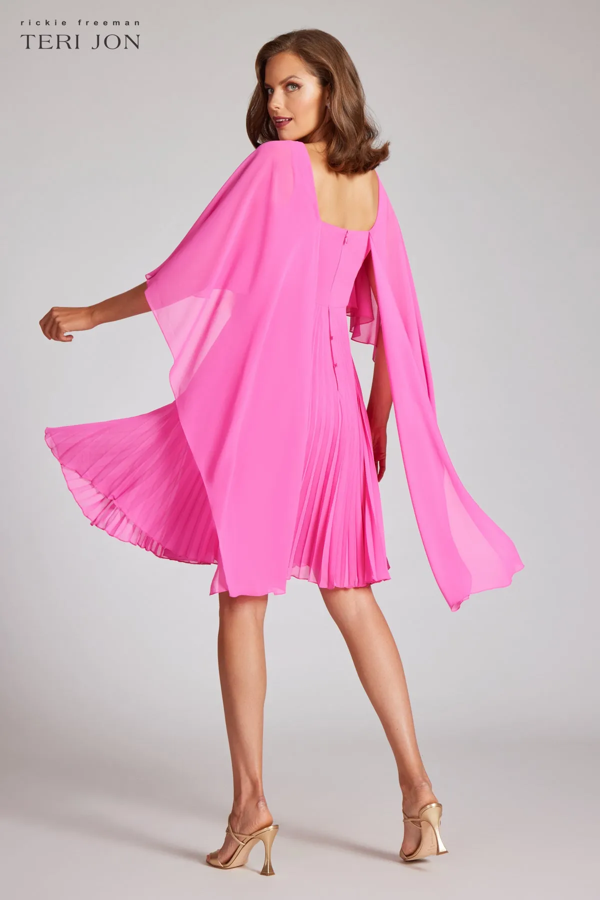 Chiffon Cascade Caplet With Pleated Skirt Dress sold by Teri Jon product image thumbnail 5