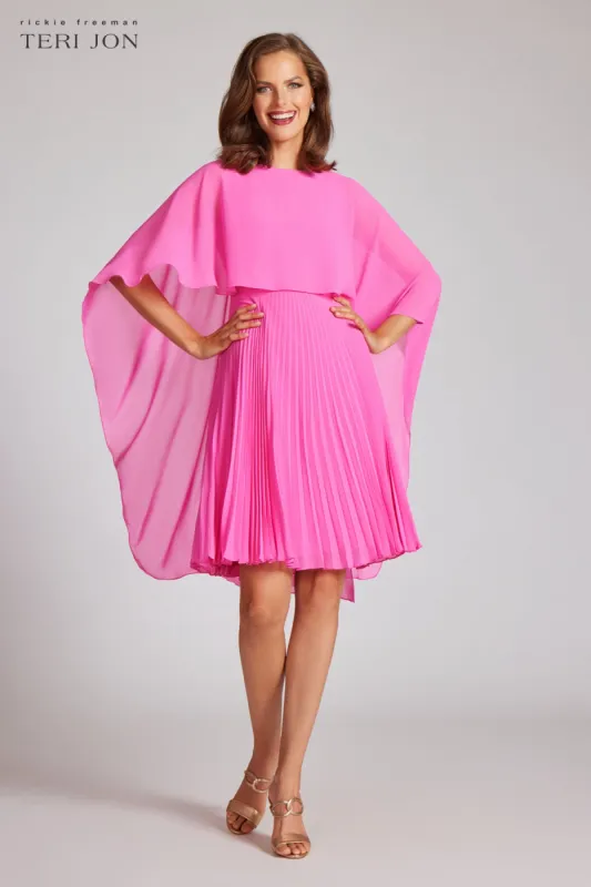 Chiffon Cascade Caplet With Pleated Skirt Dress sold by Teri Jon