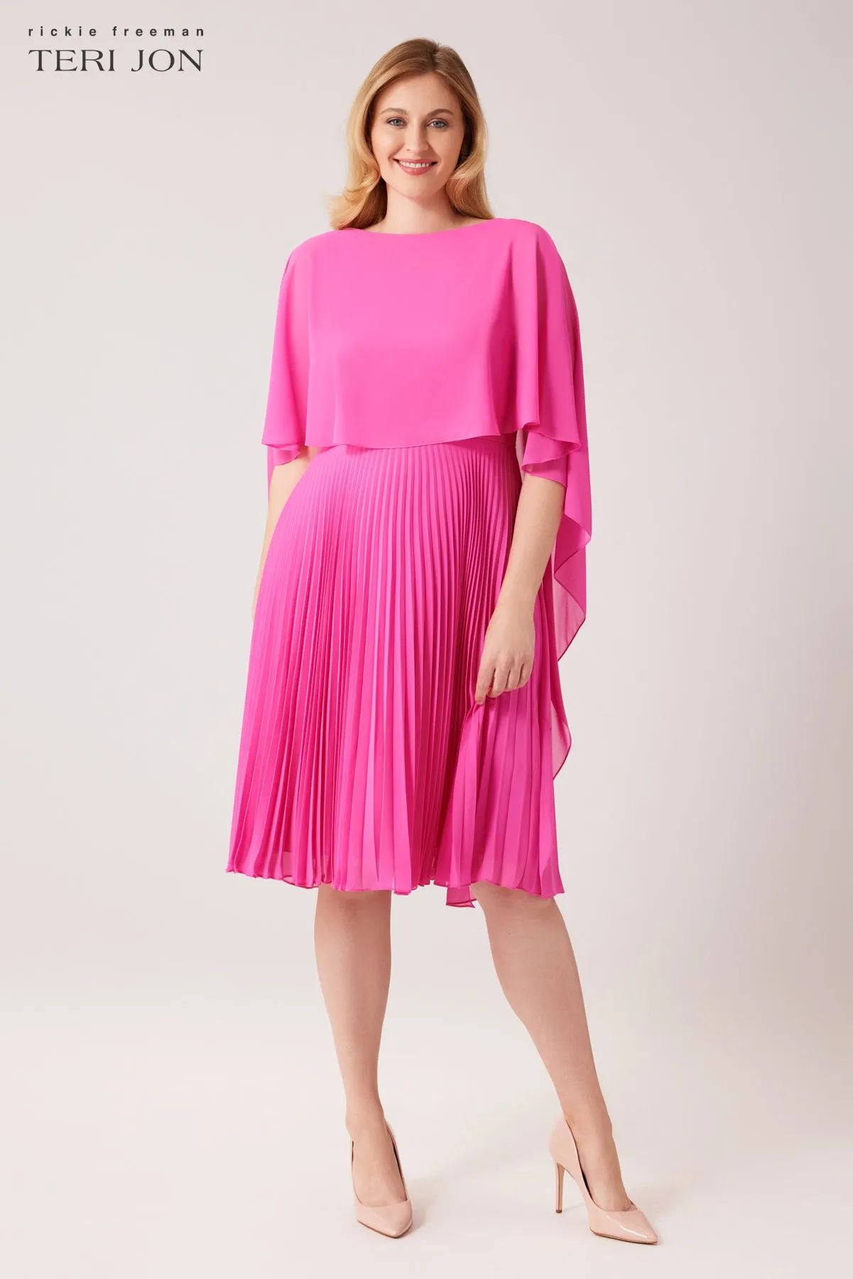 Chiffon Cascade Caplet With Pleated Skirt Dress sold by Teri Jon product image thumbnail 2