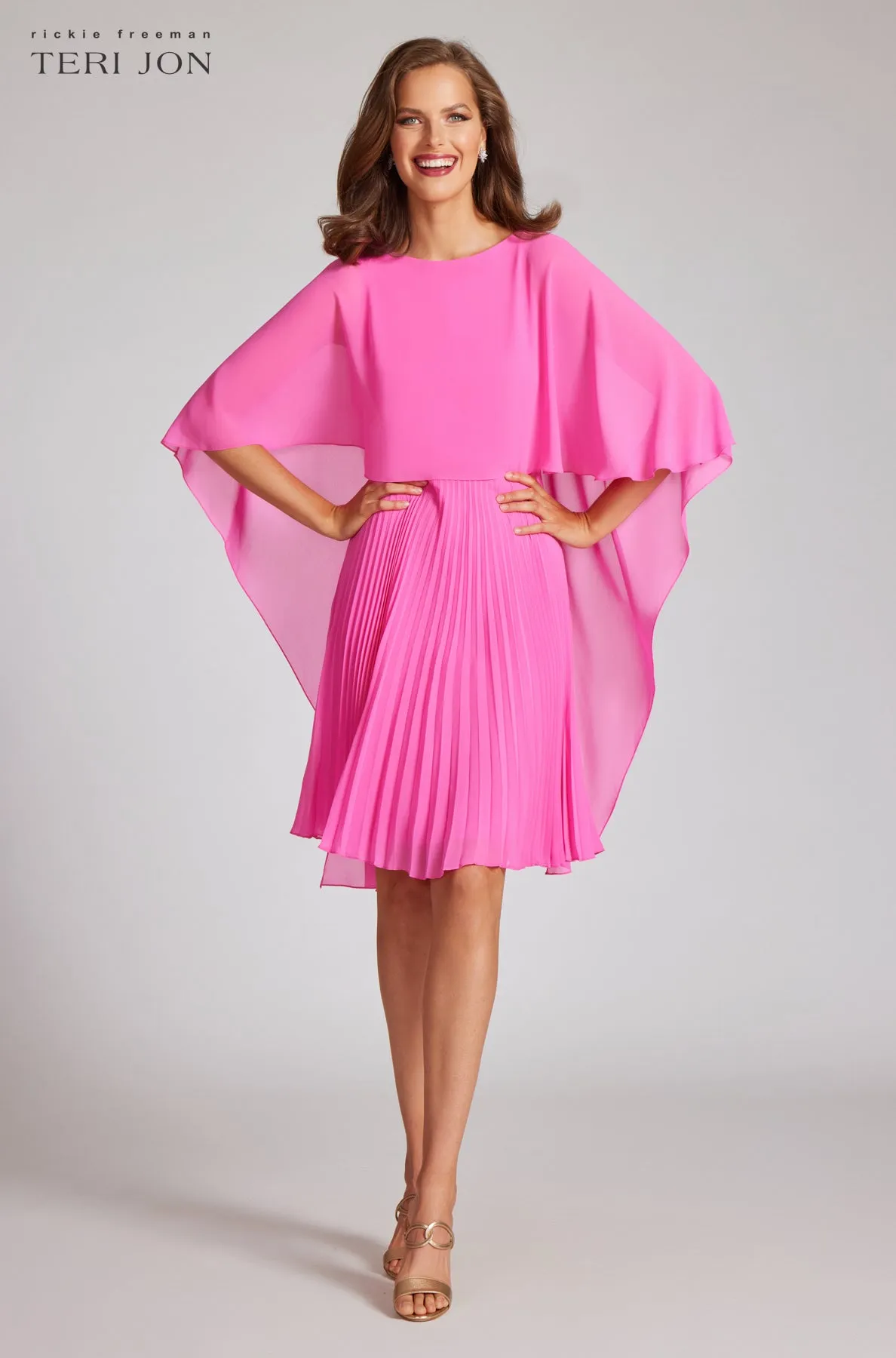 Chiffon Cascade Caplet With Pleated Skirt Dress sold by Teri Jon product image thumbnail 3