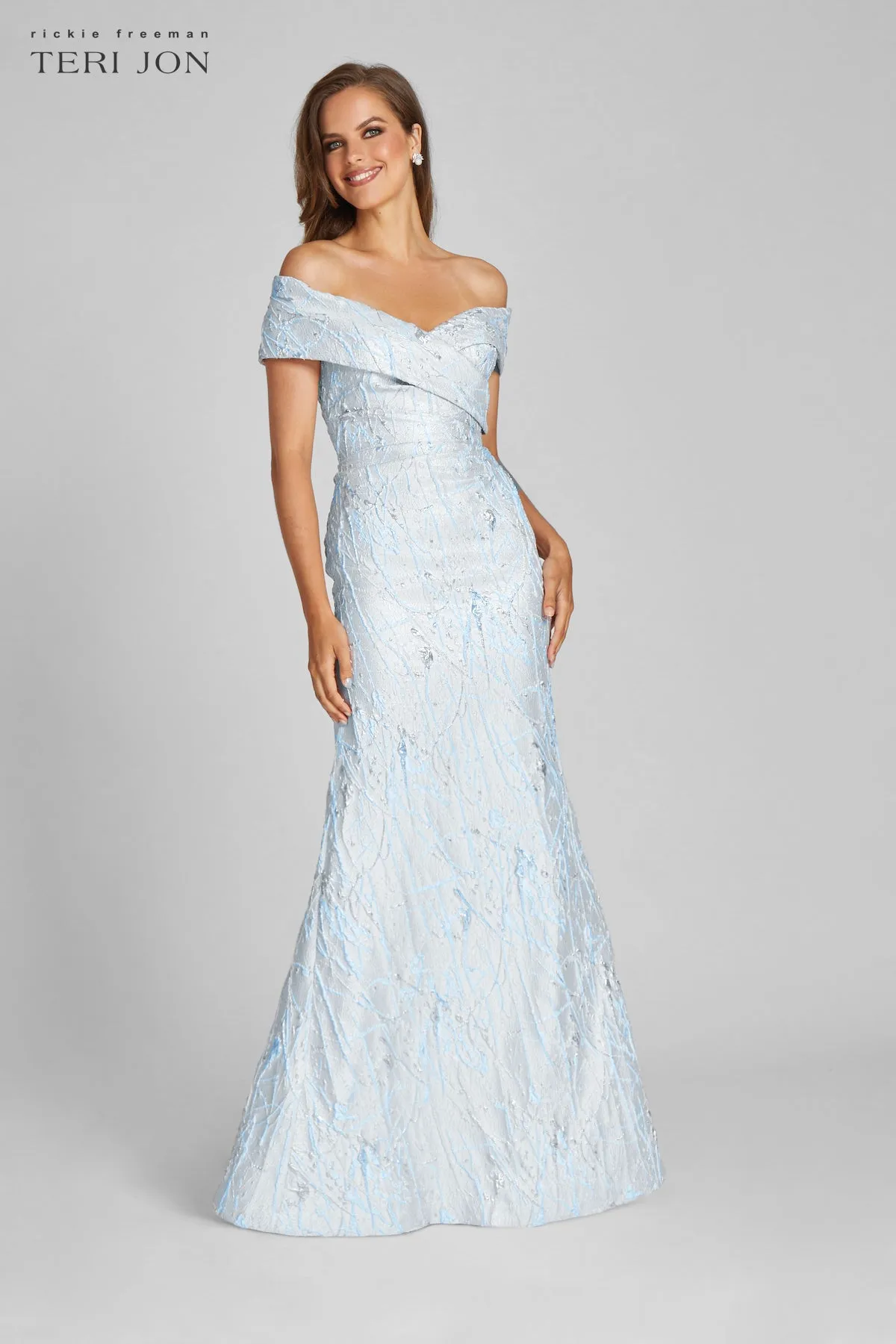 Off Shoulder Splash Pattern Jacquard Gown sold by Teri Jon product image thumbnail 4