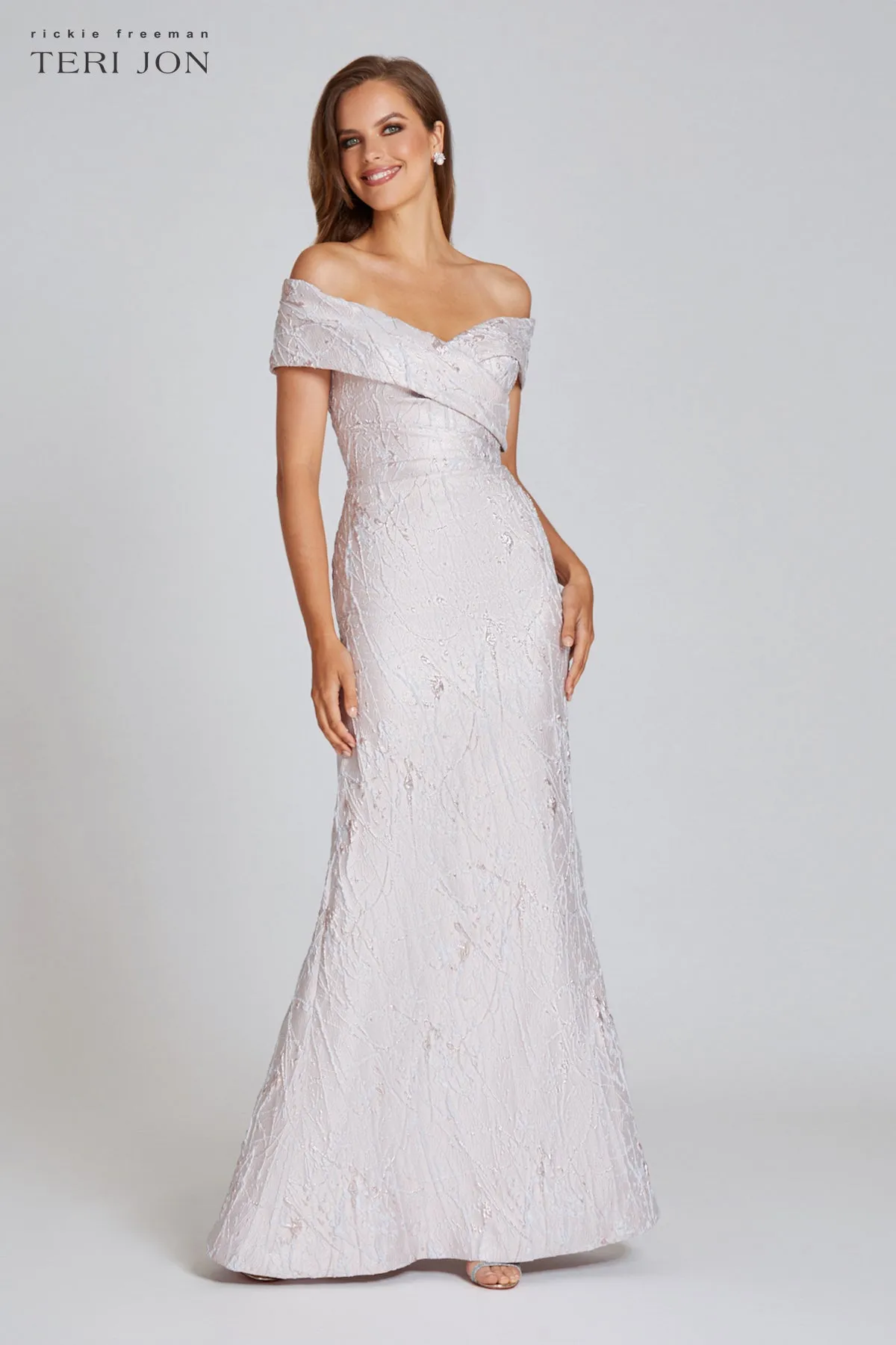 Off Shoulder Splash Pattern Jacquard Gown sold by Teri Jon product image thumbnail 2