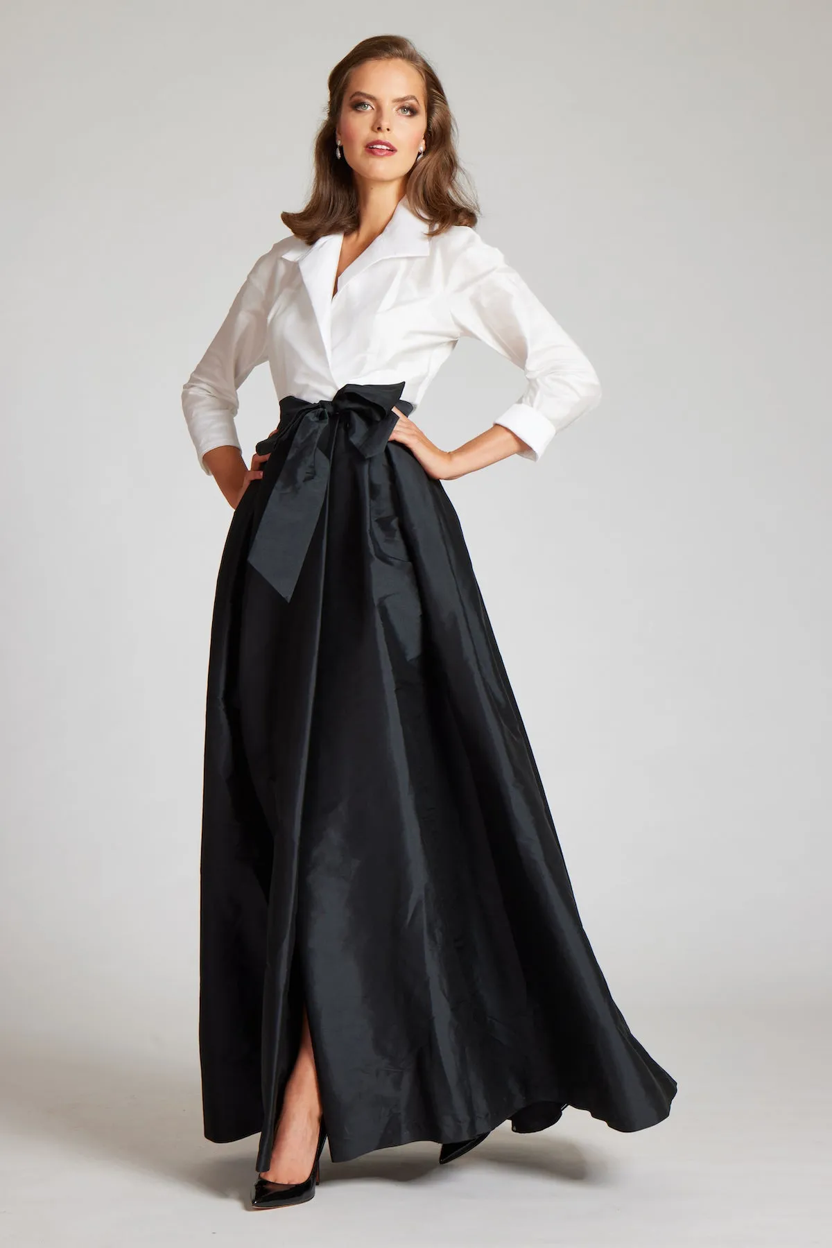 Taffeta Shirt Waist Gown with Envelope Collar sold by Teri Jon