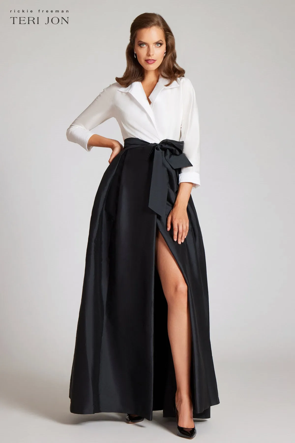Taffeta Shirt Waist Gown with Envelope Collar sold by Teri Jon product image thumbnail 3