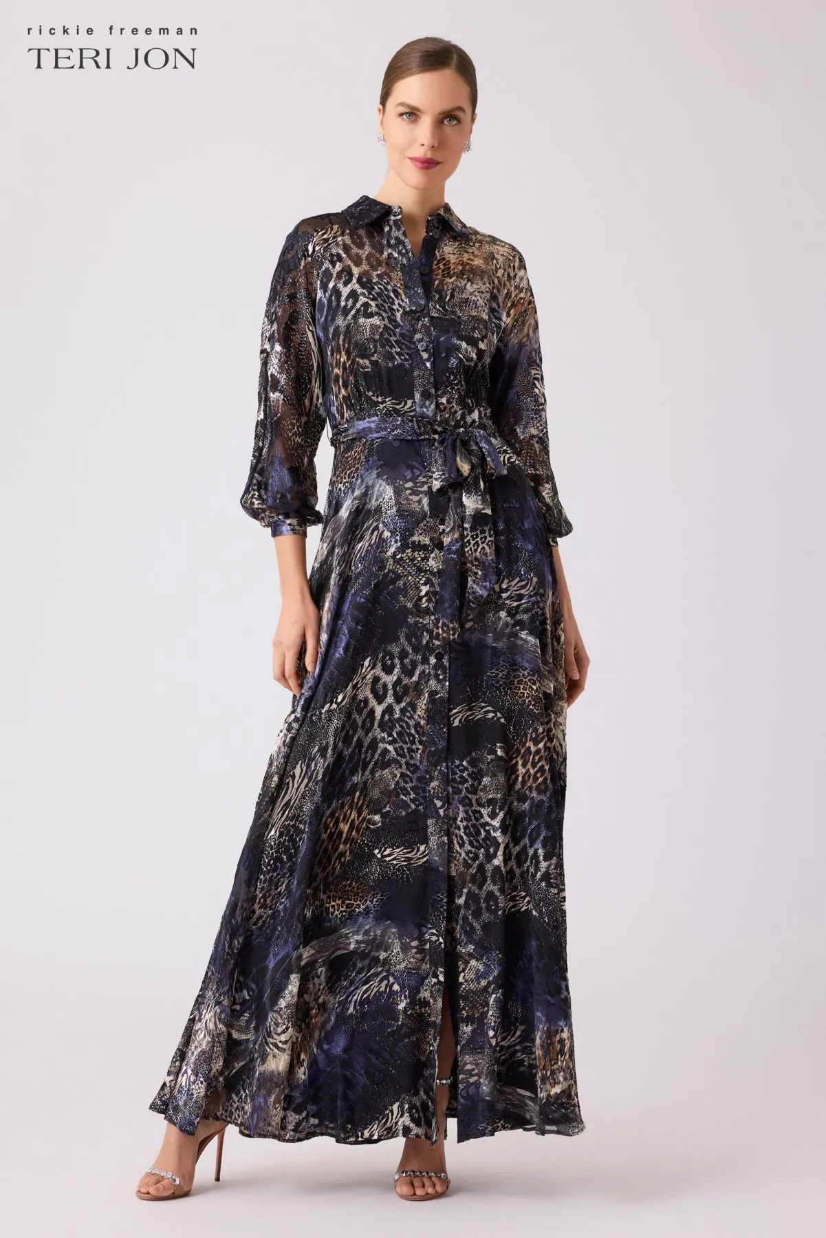 Abstract Animal Shirt Waist Gown sold by Teri Jon