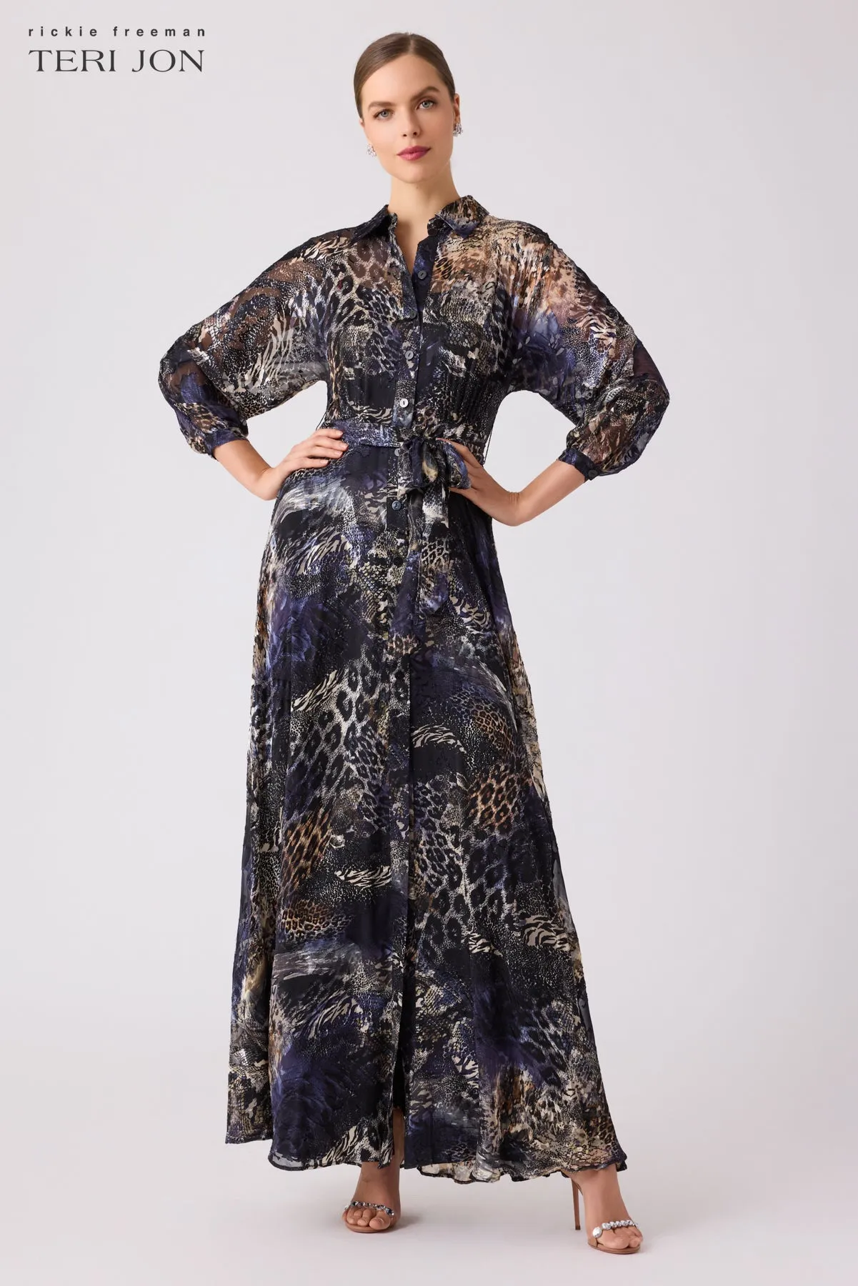 Abstract Animal Shirt Waist Gown sold by Teri Jon product image thumbnail 3