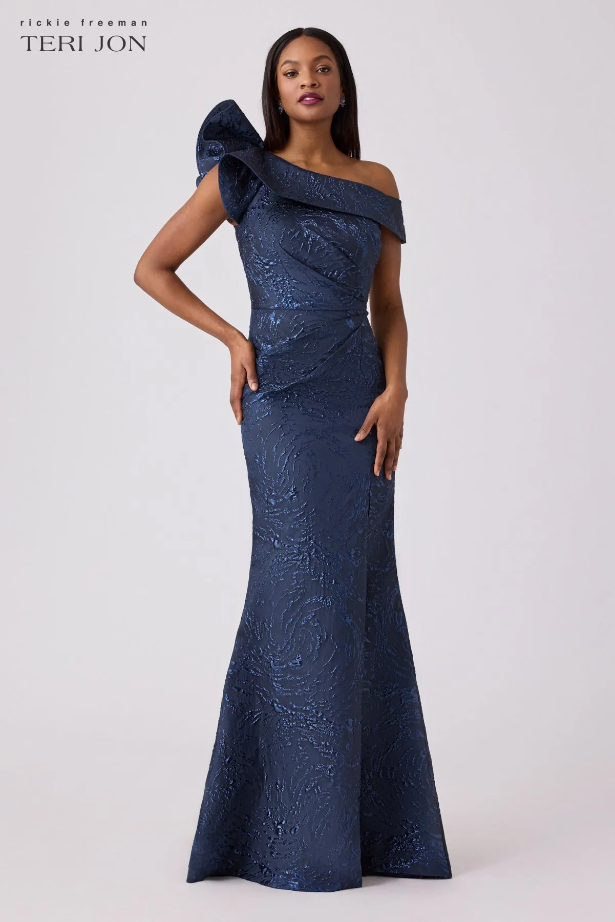 Swirl Jacquard Ruffle Gown sold by Teri Jon product image thumbnail 2