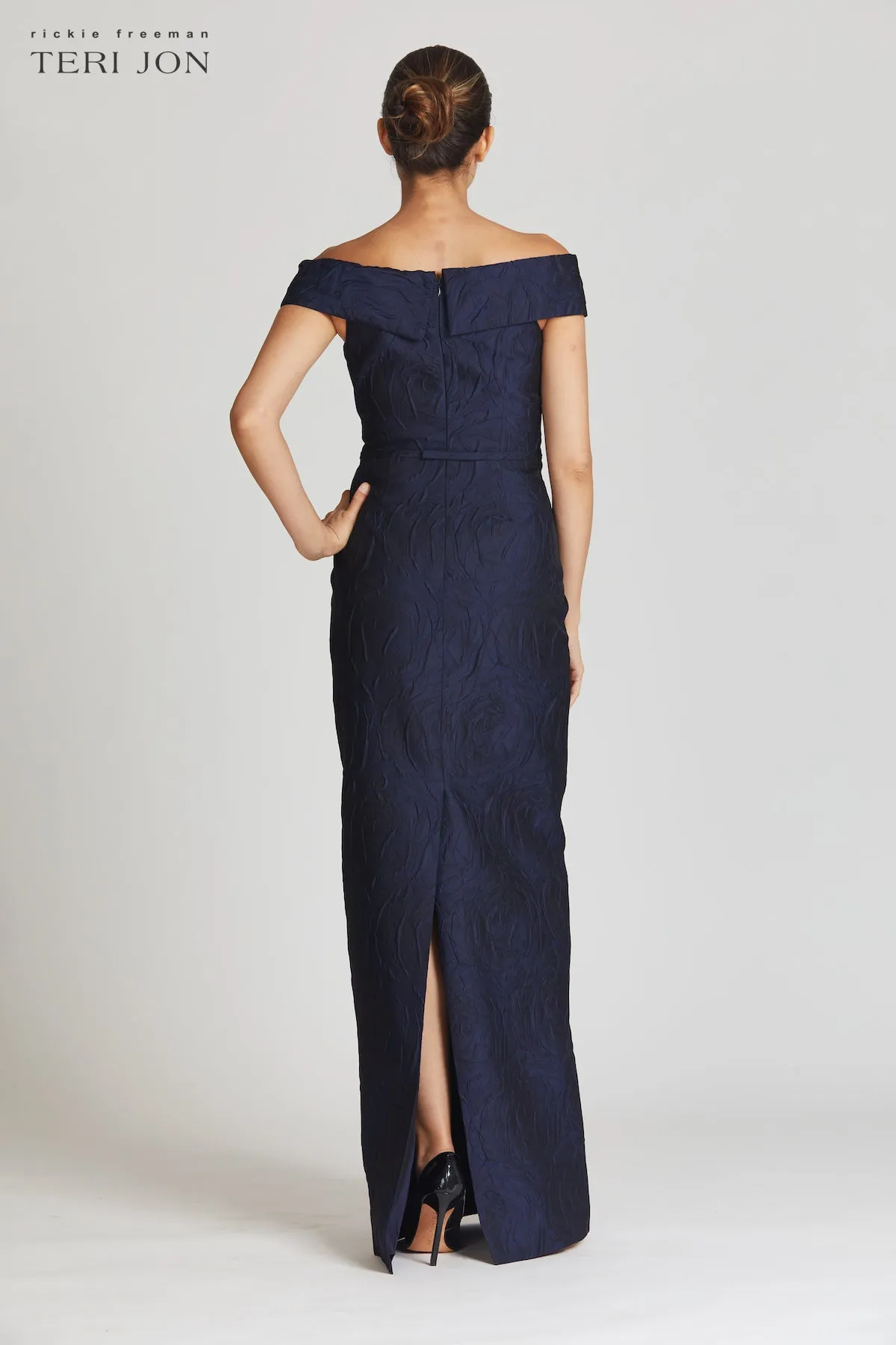 Off The Shoulder Jacquard Gown sold by Teri Jon product image thumbnail 3