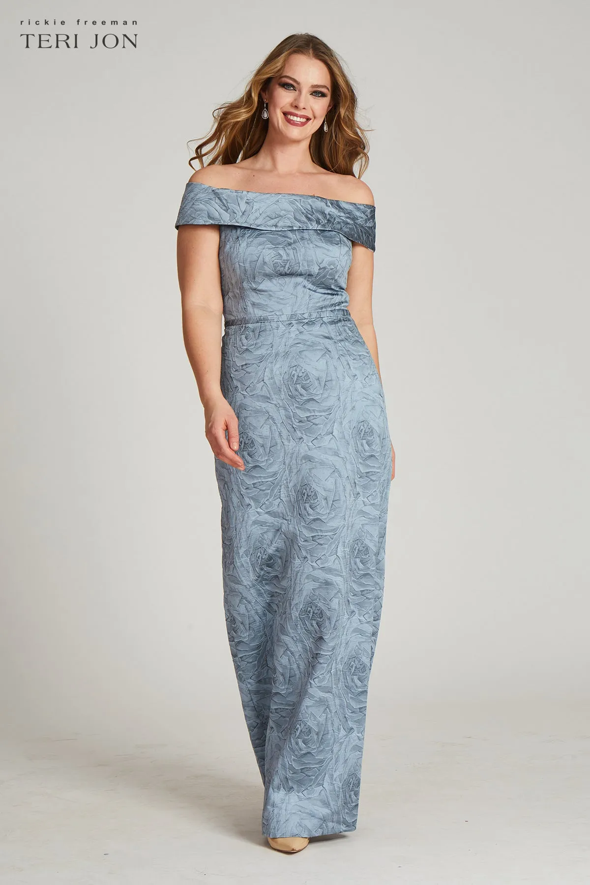 Off The Shoulder Jacquard Gown sold by Teri Jon product image thumbnail 4