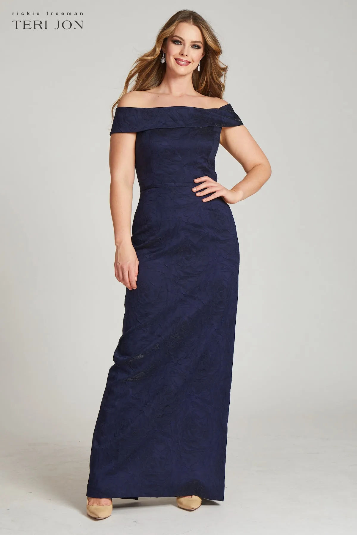 Off The Shoulder Jacquard Gown sold by Teri Jon product image thumbnail 2