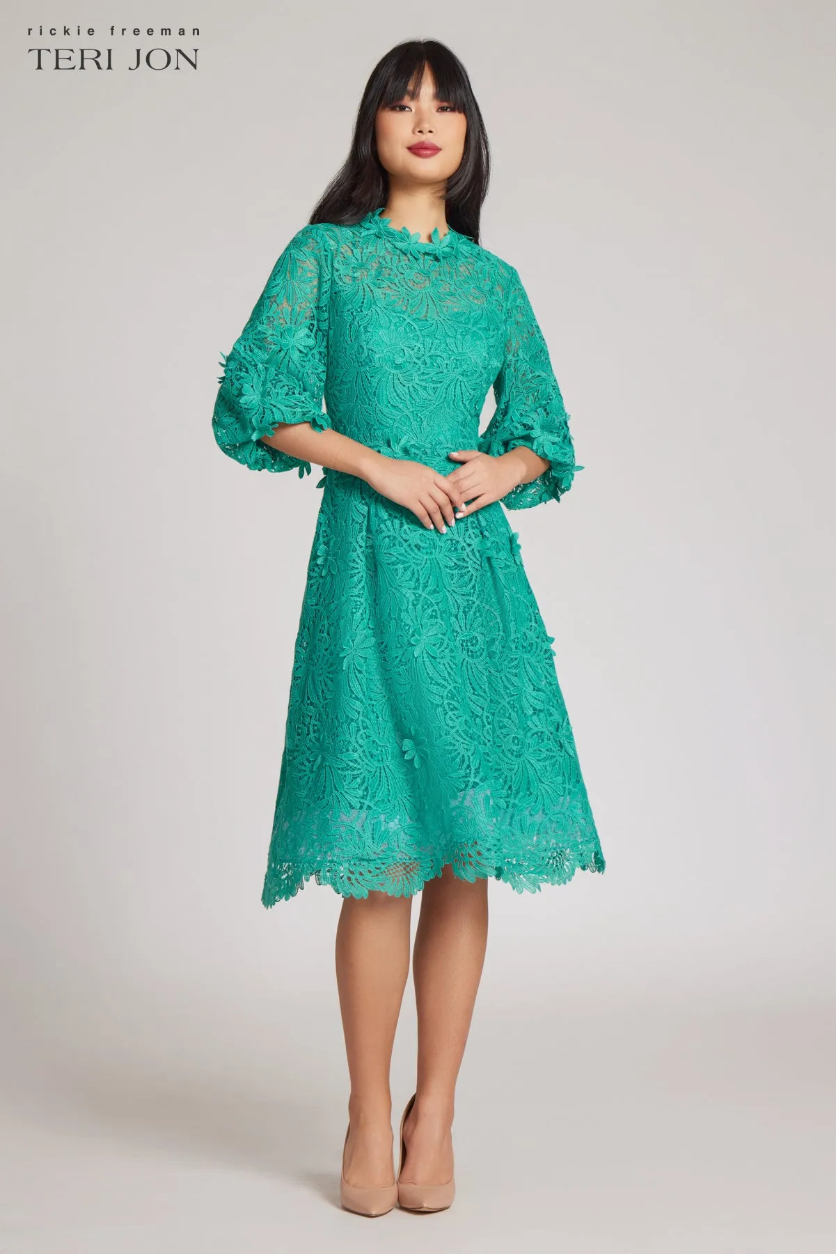 Flower Lace Puff Sleeve Dress sold by Teri Jon product image thumbnail 2