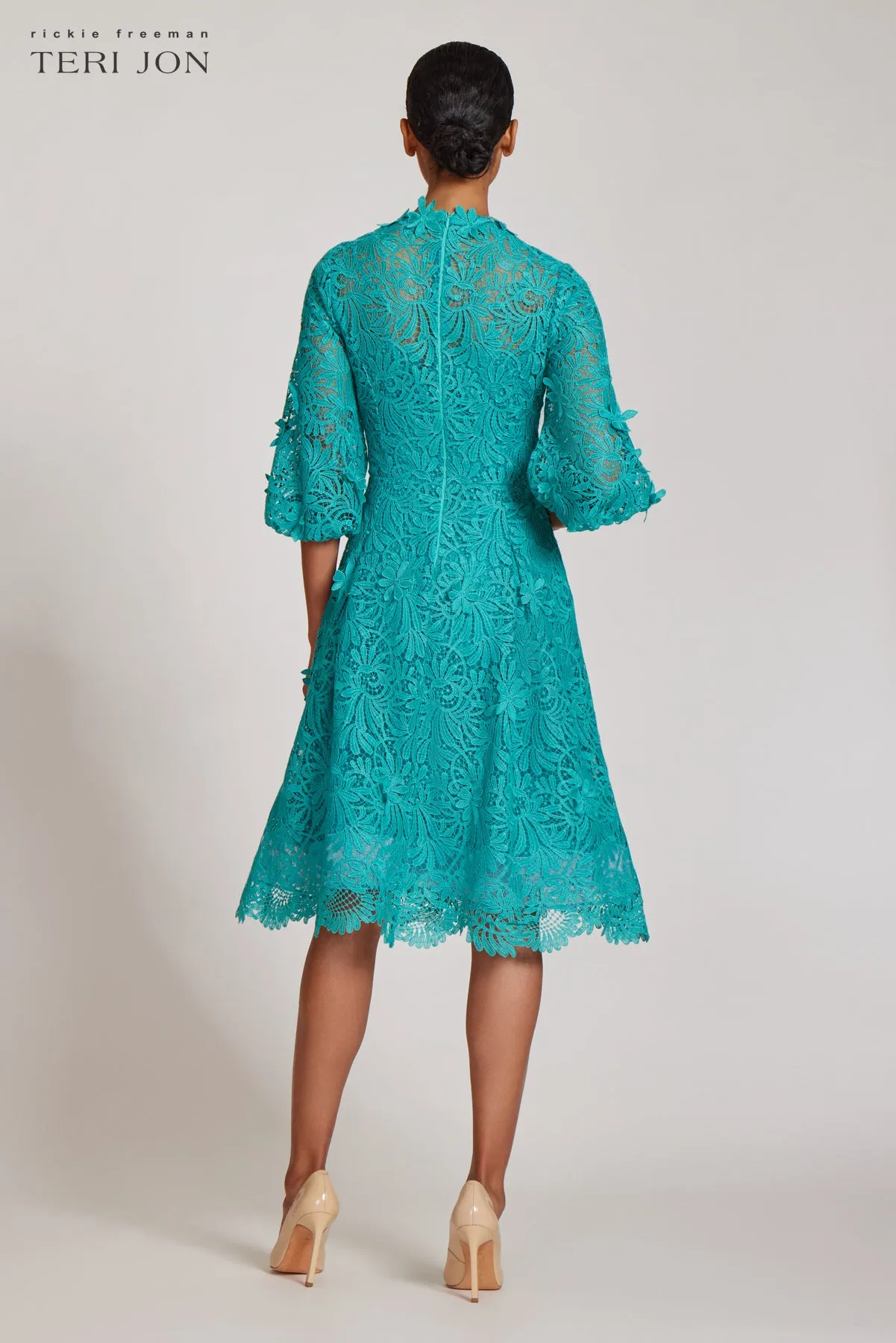 Flower Lace Puff Sleeve Dress sold by Teri Jon product image thumbnail 5