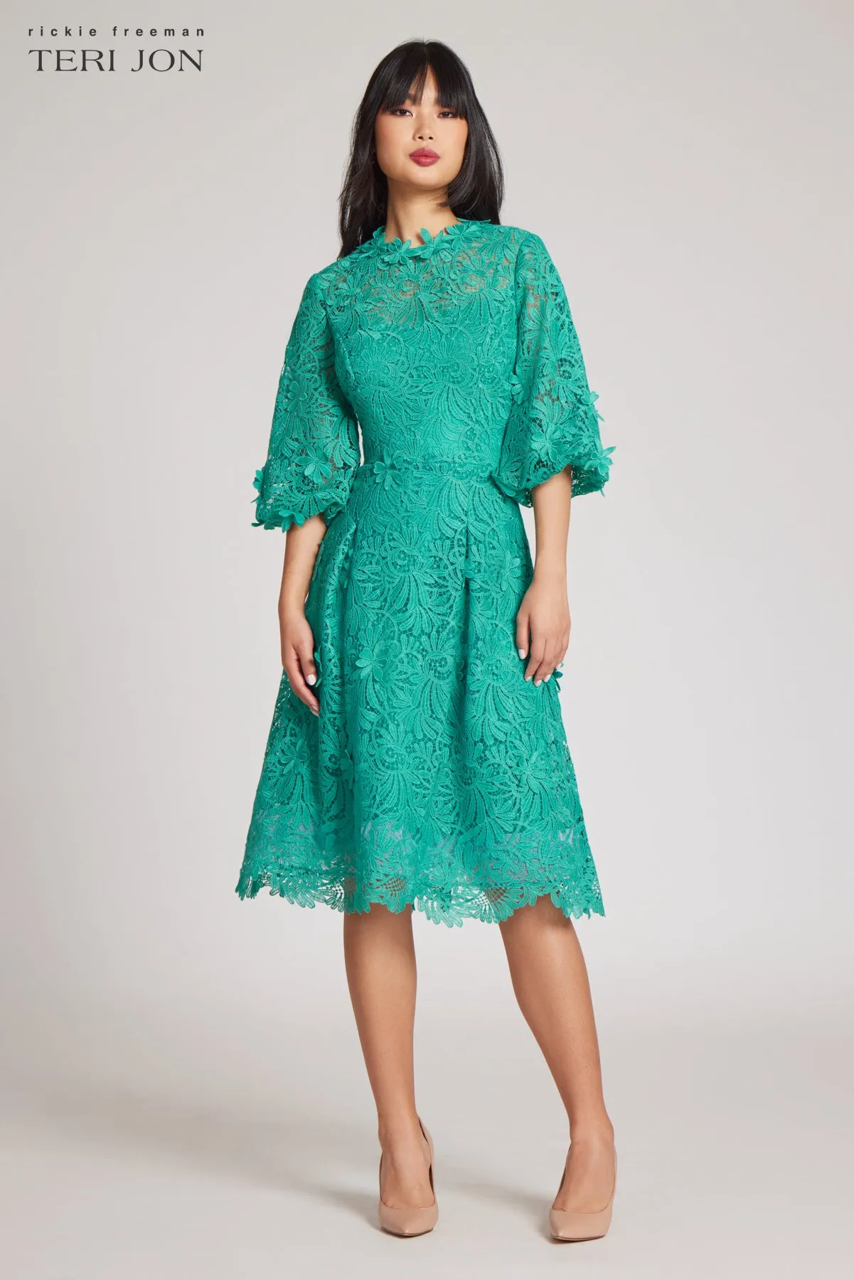Flower Lace Puff Sleeve Dress sold by Teri Jon