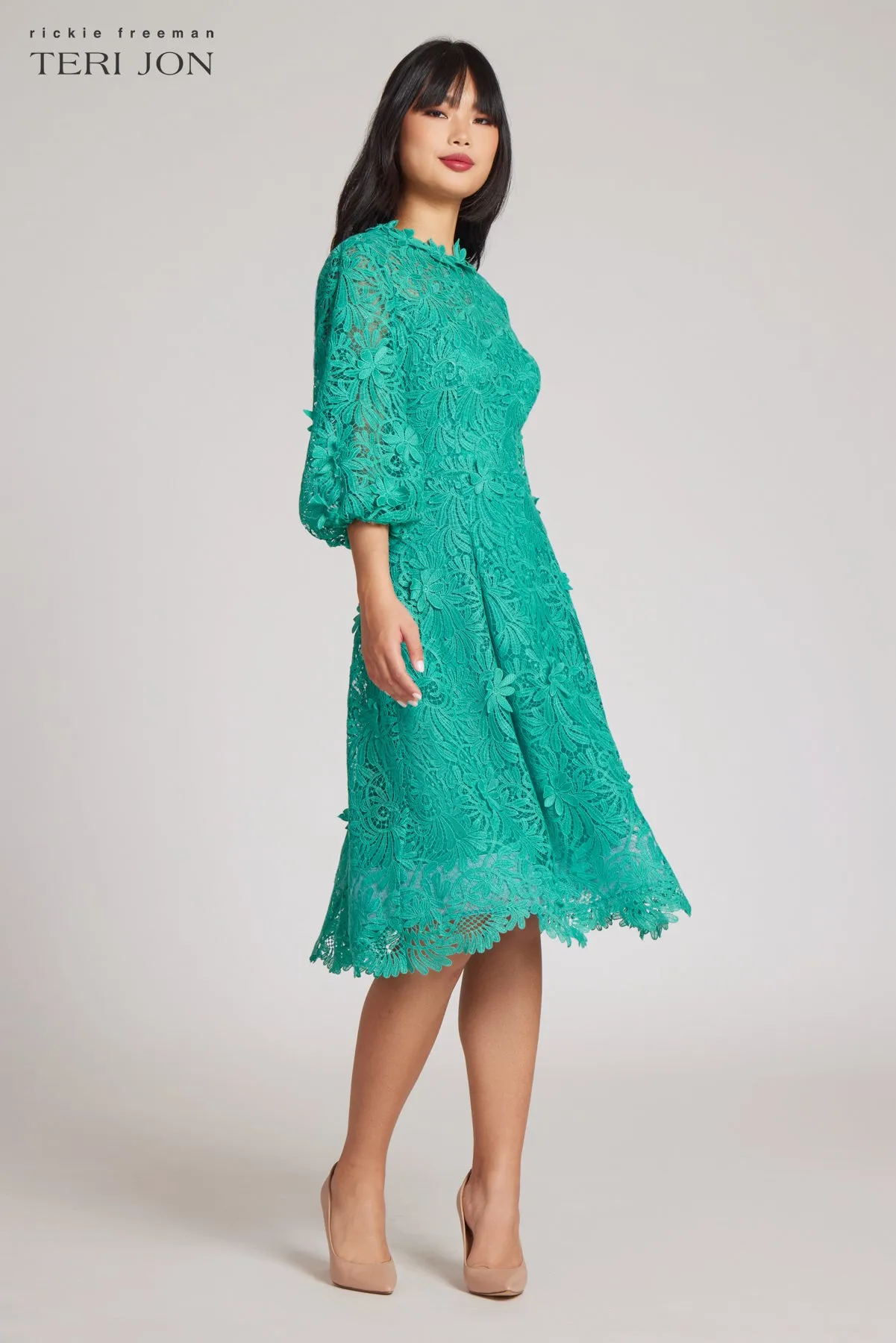 Flower Lace Puff Sleeve Dress sold by Teri Jon product image thumbnail 3