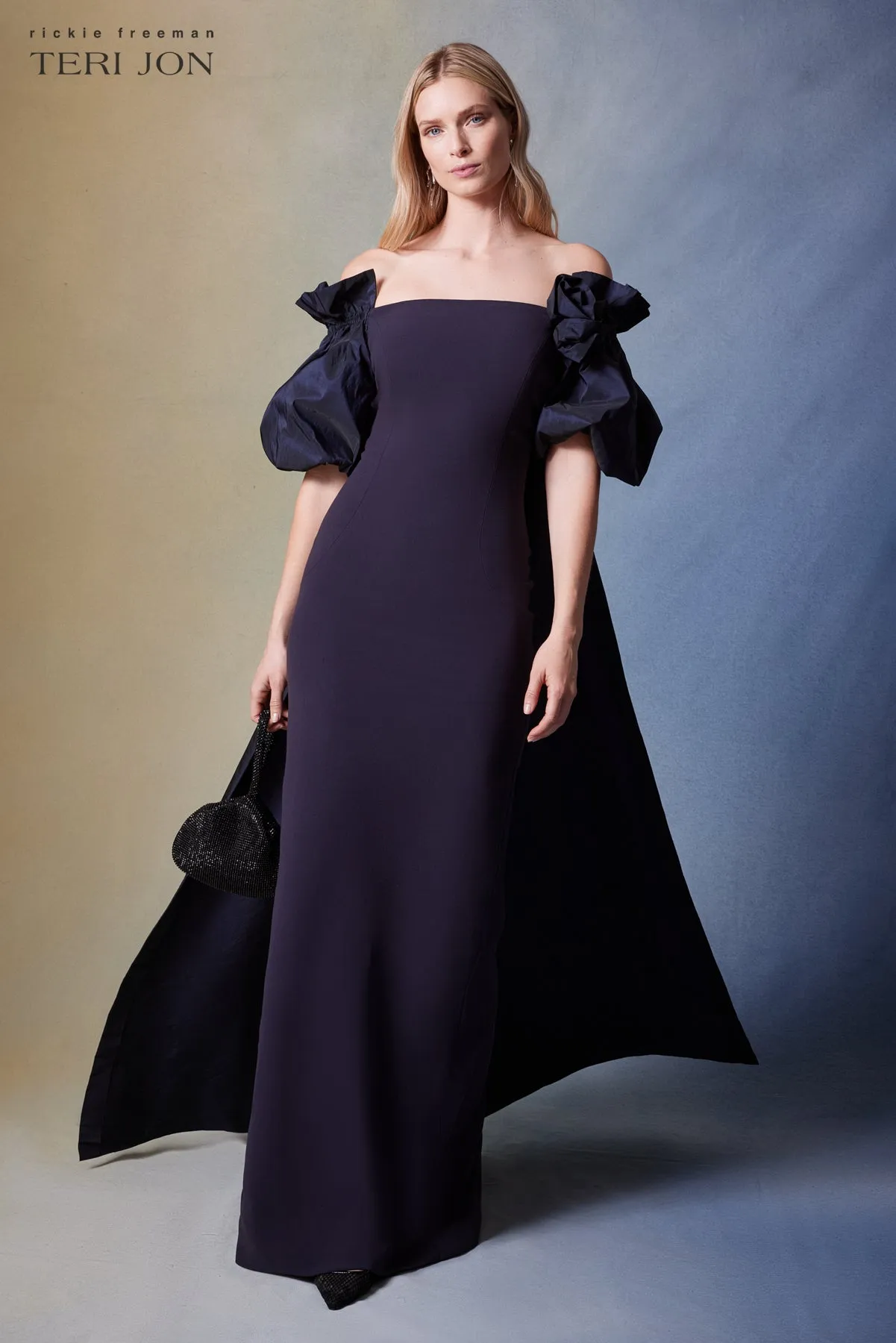 Crepe And Taffeta Evening Gown With Cape sold by Teri Jon product image thumbnail 2