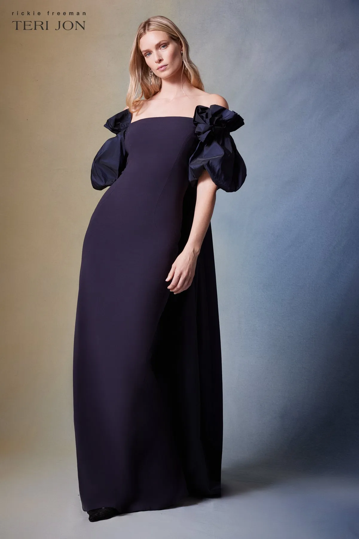 Crepe And Taffeta Evening Gown With Cape sold by Teri Jon product image thumbnail 5