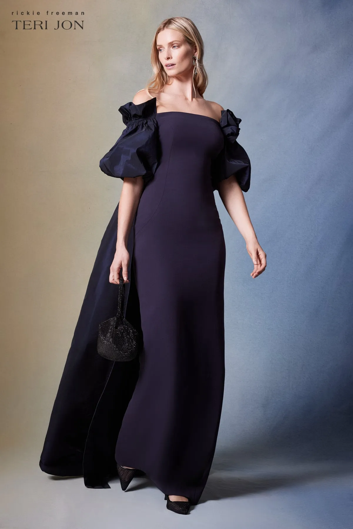 Crepe And Taffeta Evening Gown With Cape sold by Teri Jon product image thumbnail 4