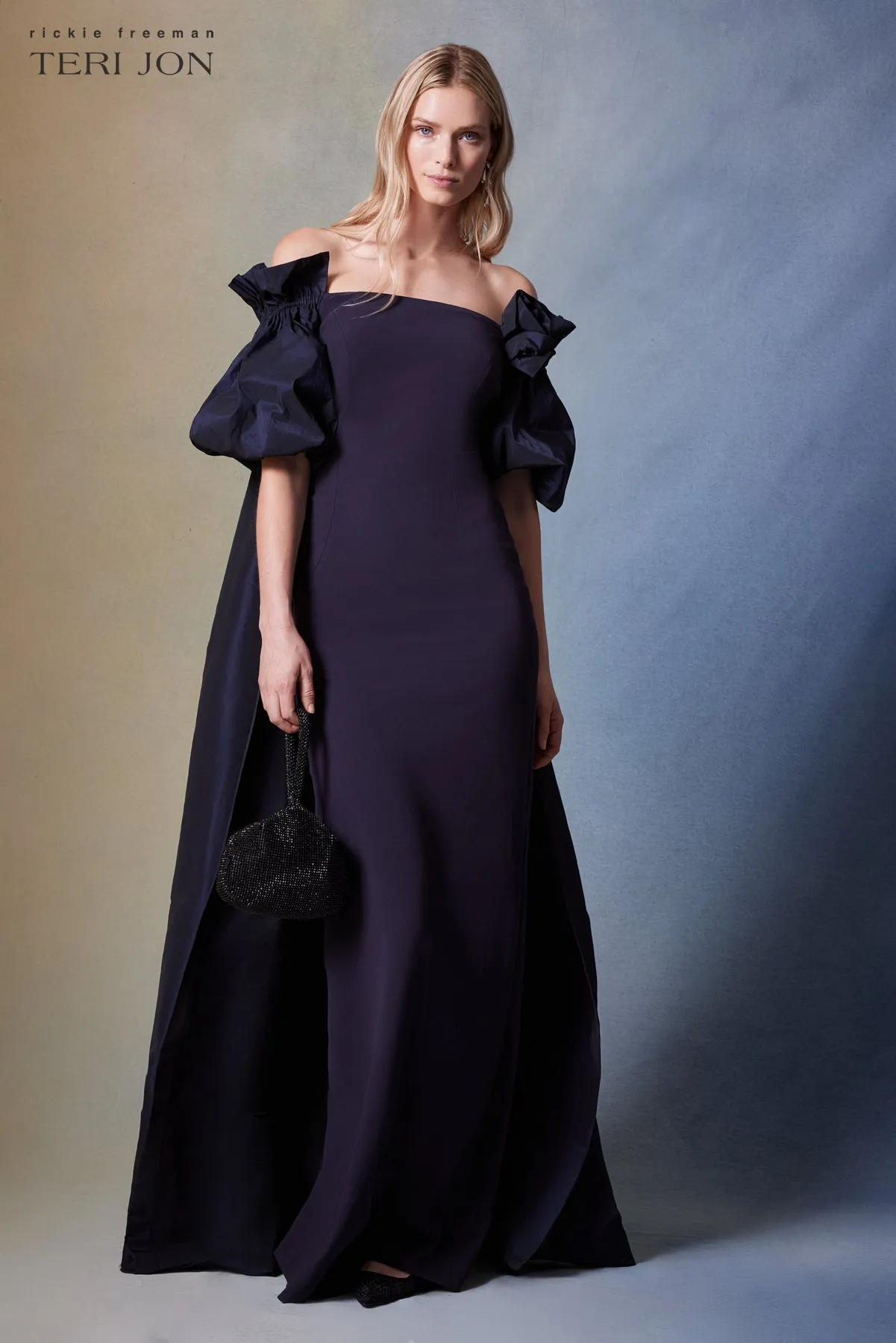 Crepe And Taffeta Evening Gown With Cape sold by Teri Jon product image thumbnail 3