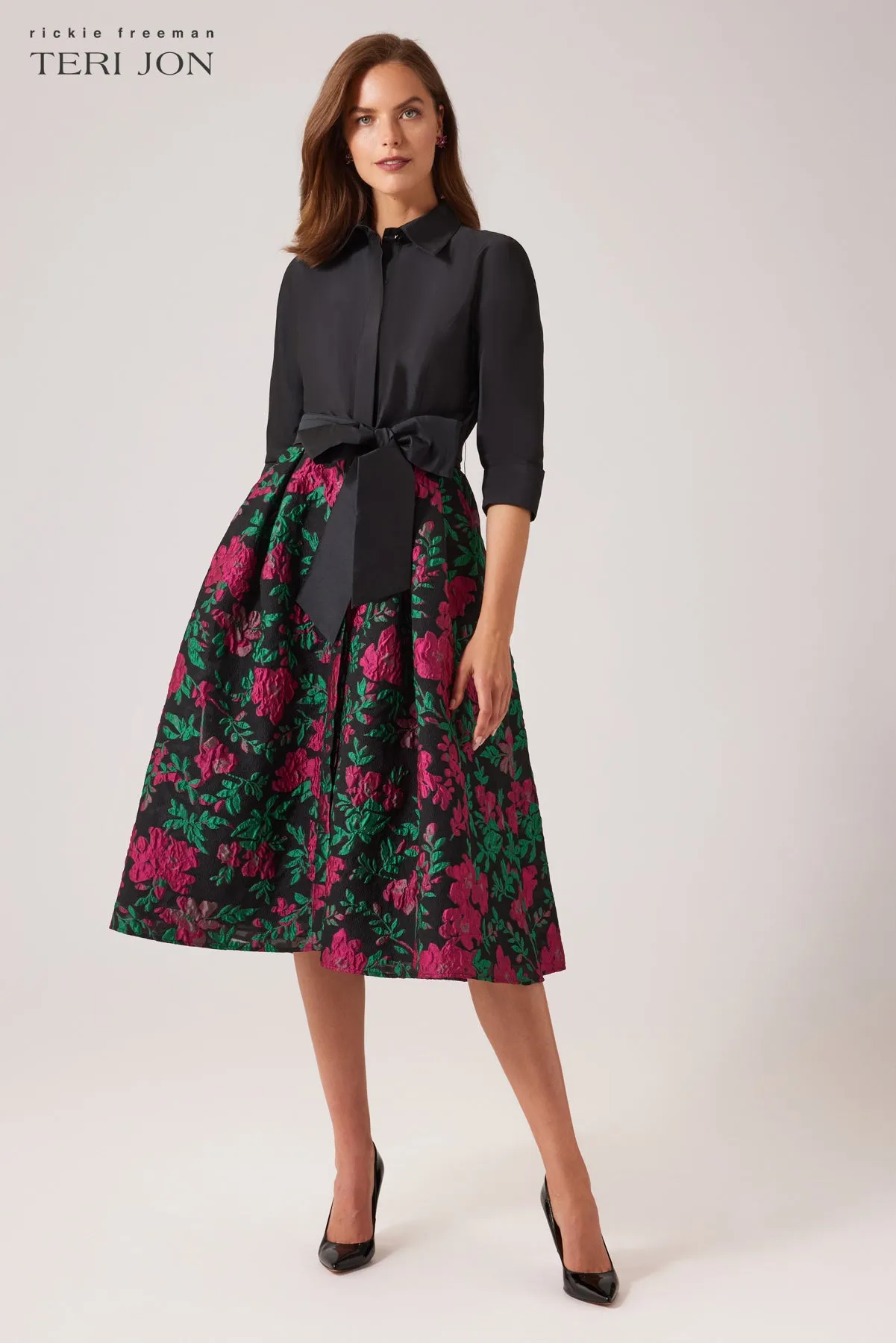 Taffeta Floral Jacquard Shirt Waist Dress sold by Teri Jon