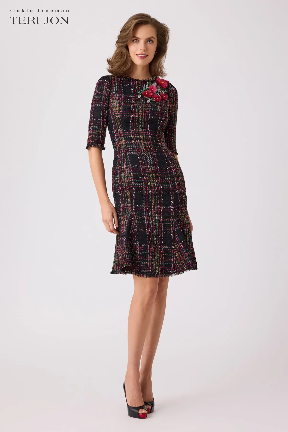 Tweed Floral Godet Dress sold by Teri Jon