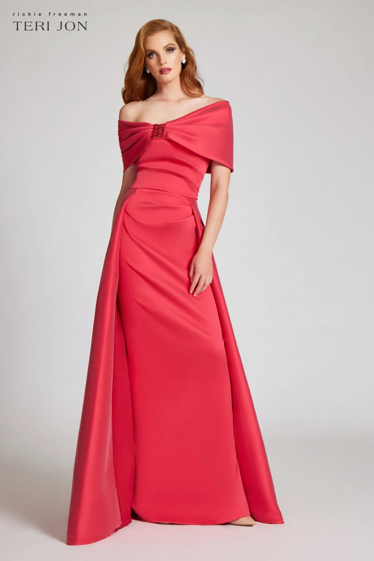 Stretch Gazar Off the Shoulder Draped Gown sold by Teri Jon product image thumbnail 3