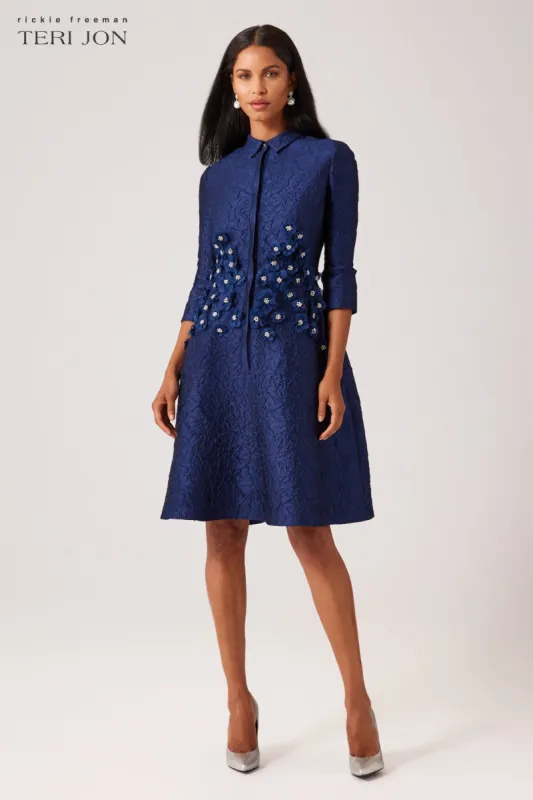 Jacquard Shirt Dress With Jewel Appliques sold by Teri Jon