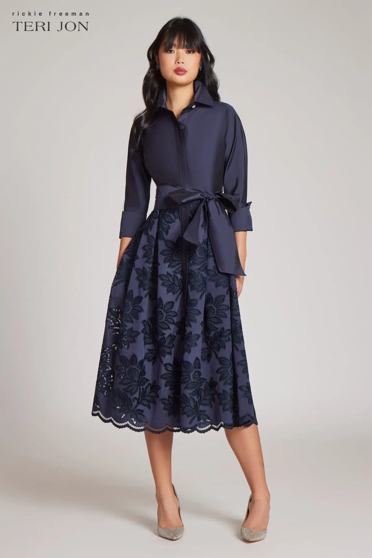 Taffeta Floral Eyelet Shirt Dress sold by Teri Jon