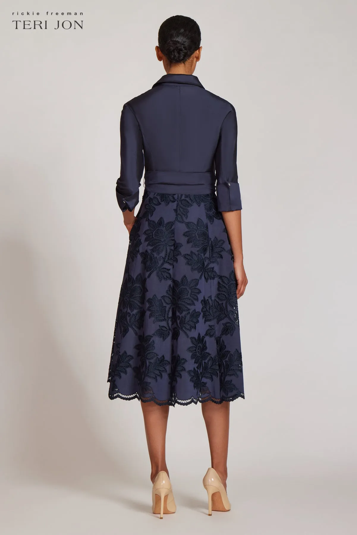 Taffeta Floral Eyelet Shirt Dress sold by Teri Jon product image thumbnail 3