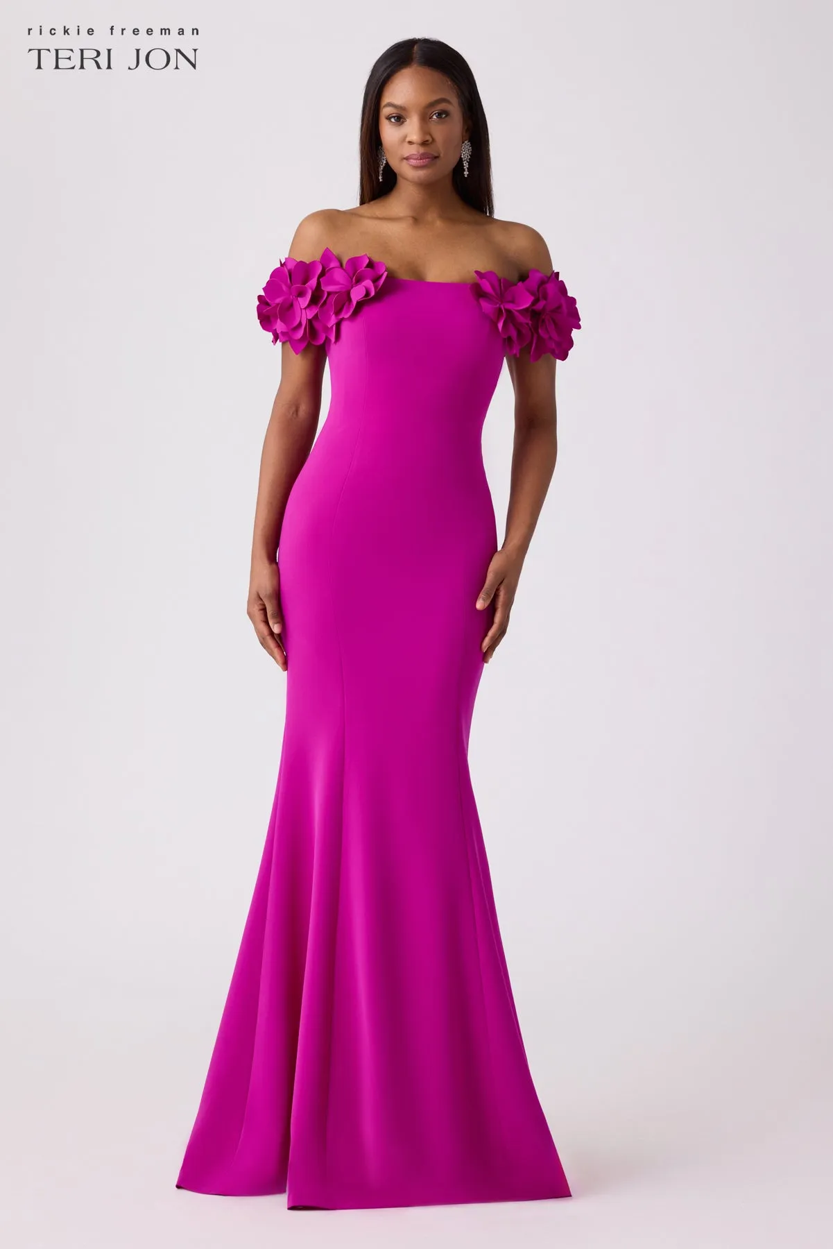 Petal Detail Crepe Stretch Gown sold by Teri Jon product image thumbnail 2