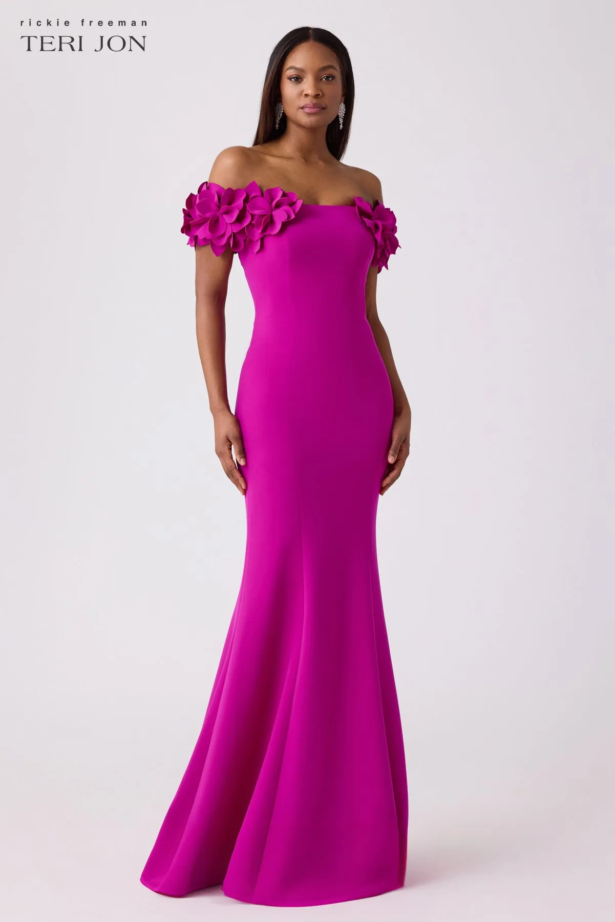 Petal Detail Crepe Stretch Gown sold by Teri Jon