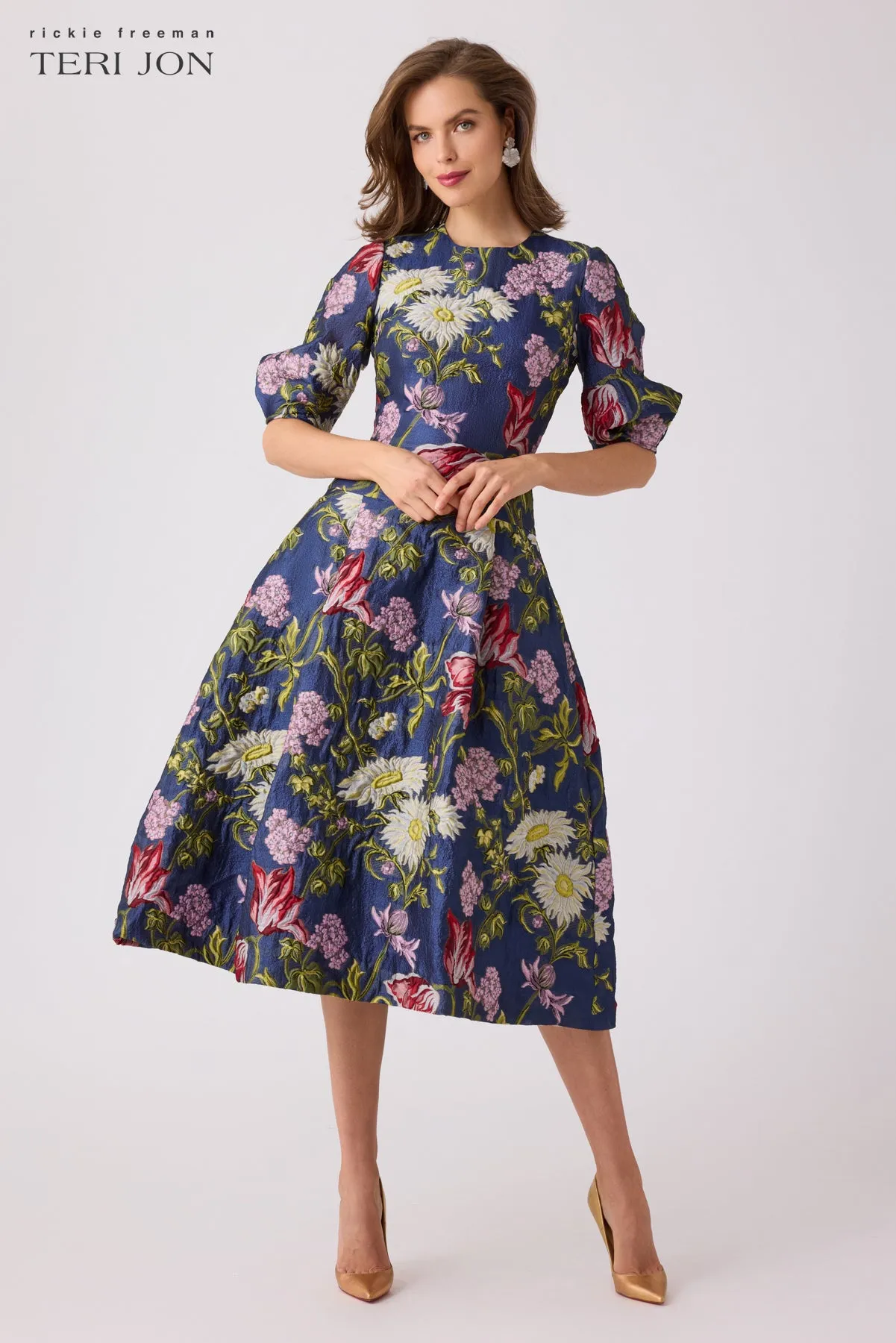 Jacquard Floral Drop Waist Cocktail Dress sold by Teri Jon