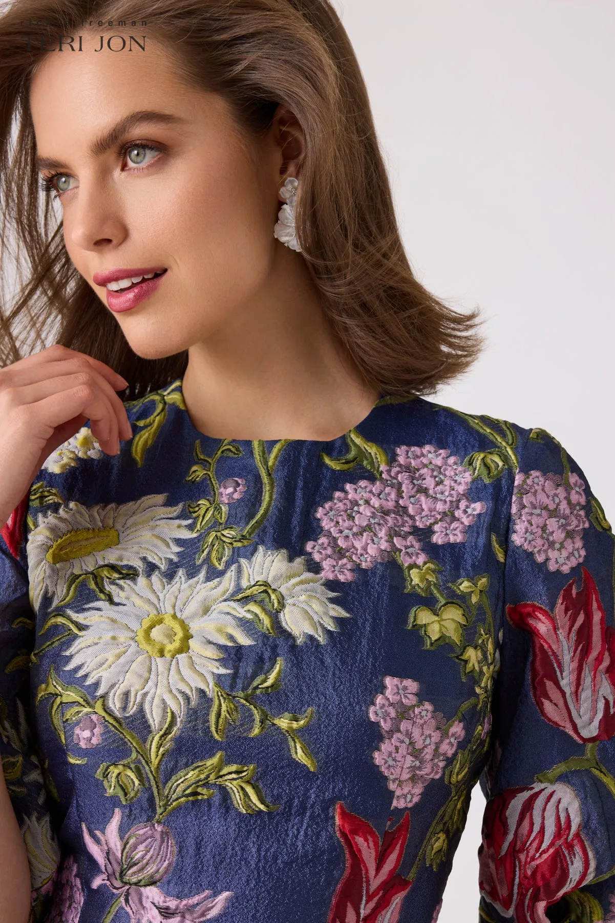 Jacquard Floral Drop Waist Cocktail Dress sold by Teri Jon product image thumbnail 5
