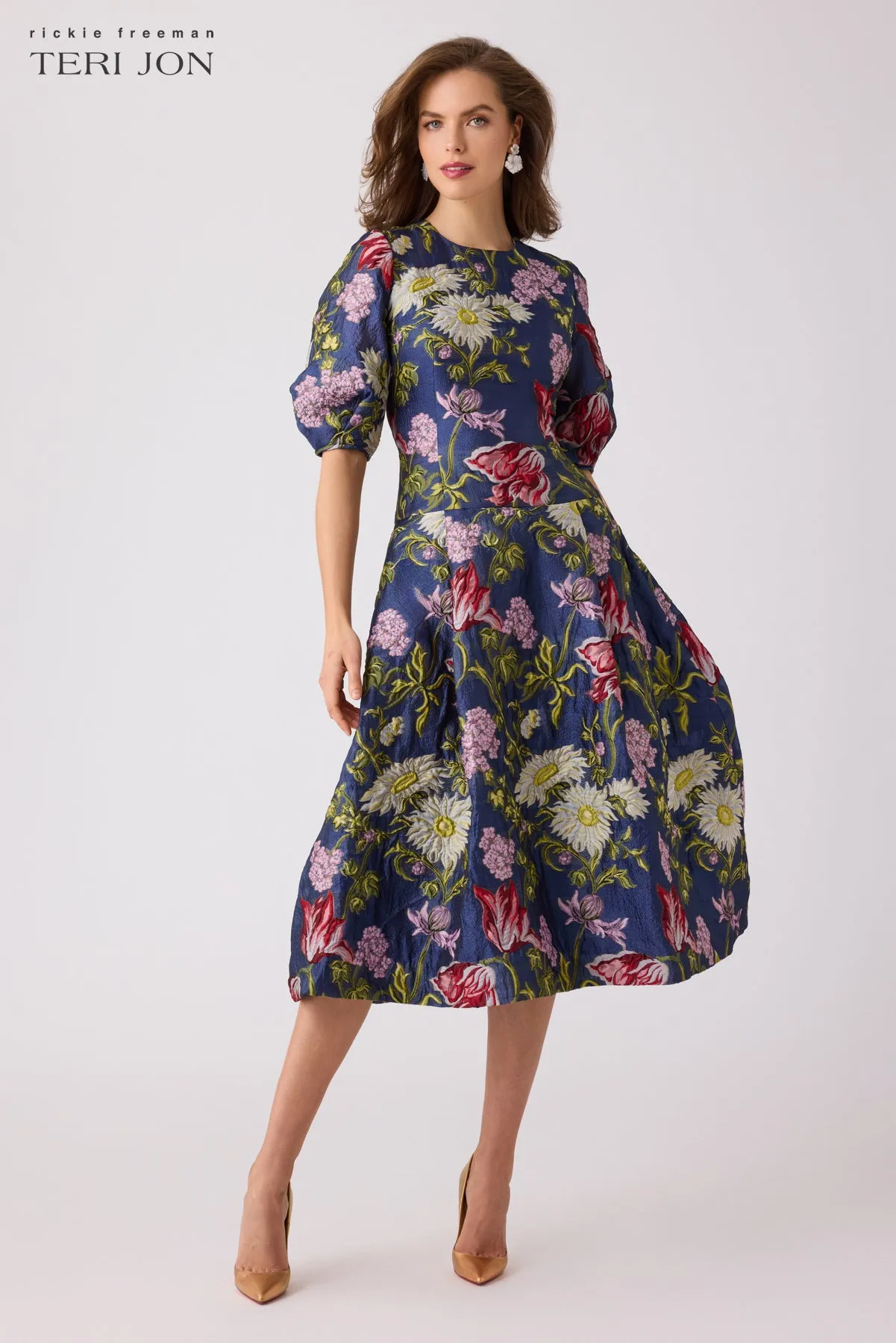 Jacquard Floral Drop Waist Cocktail Dress sold by Teri Jon product image thumbnail 4