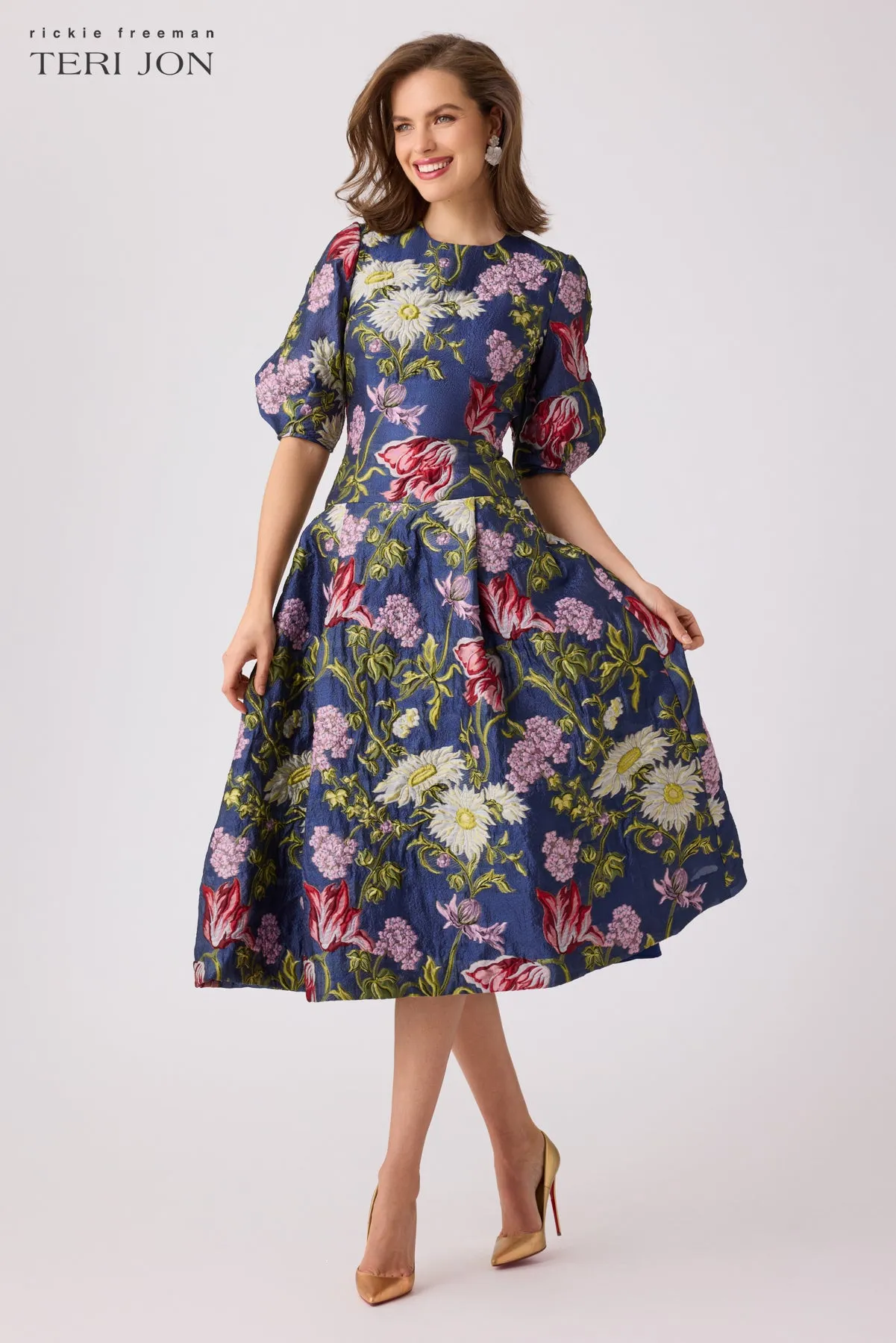 Jacquard Floral Drop Waist Cocktail Dress sold by Teri Jon product image thumbnail 2