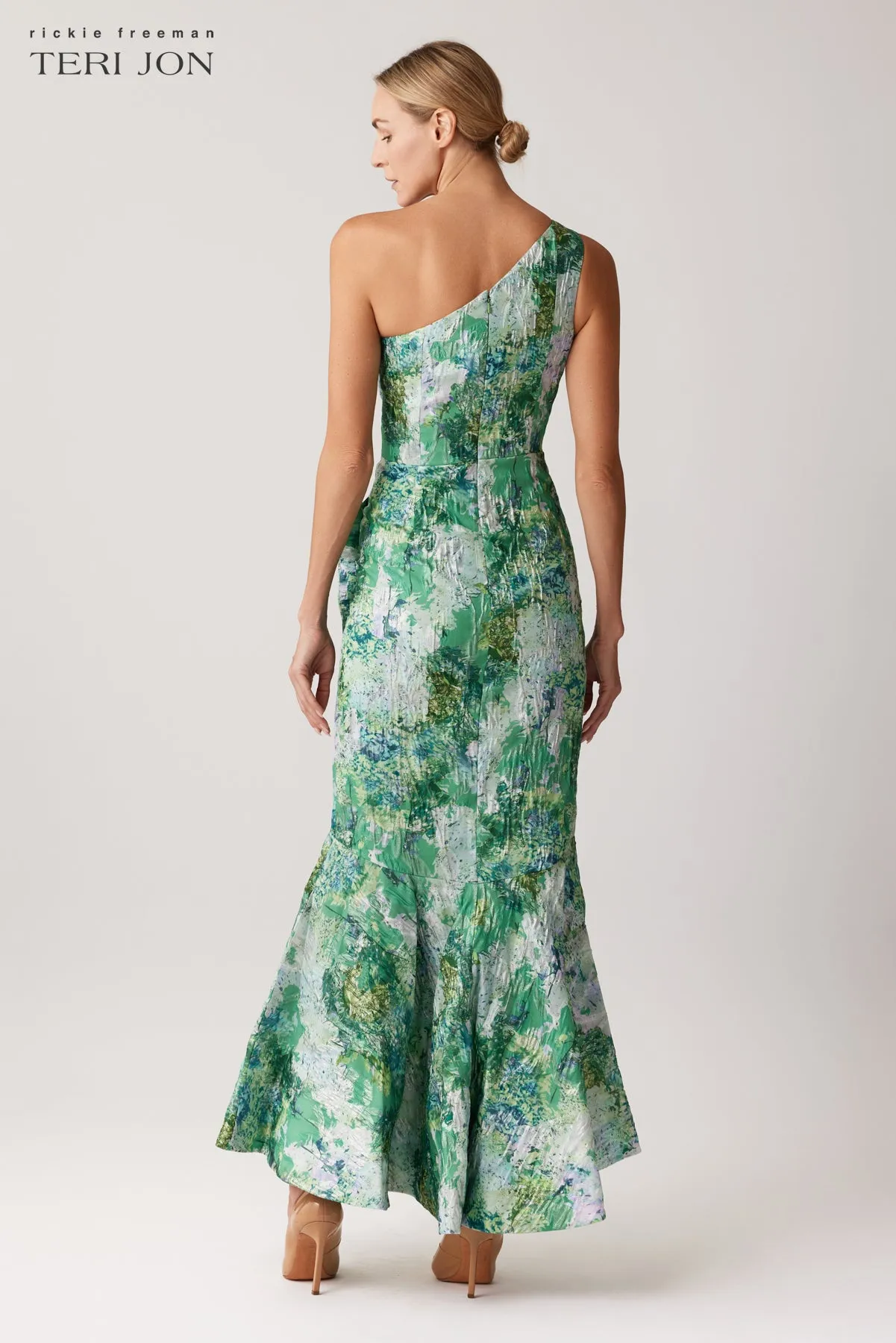 One Shoulder Jacquard Front Slit Gown sold by Teri Jon product image thumbnail 3