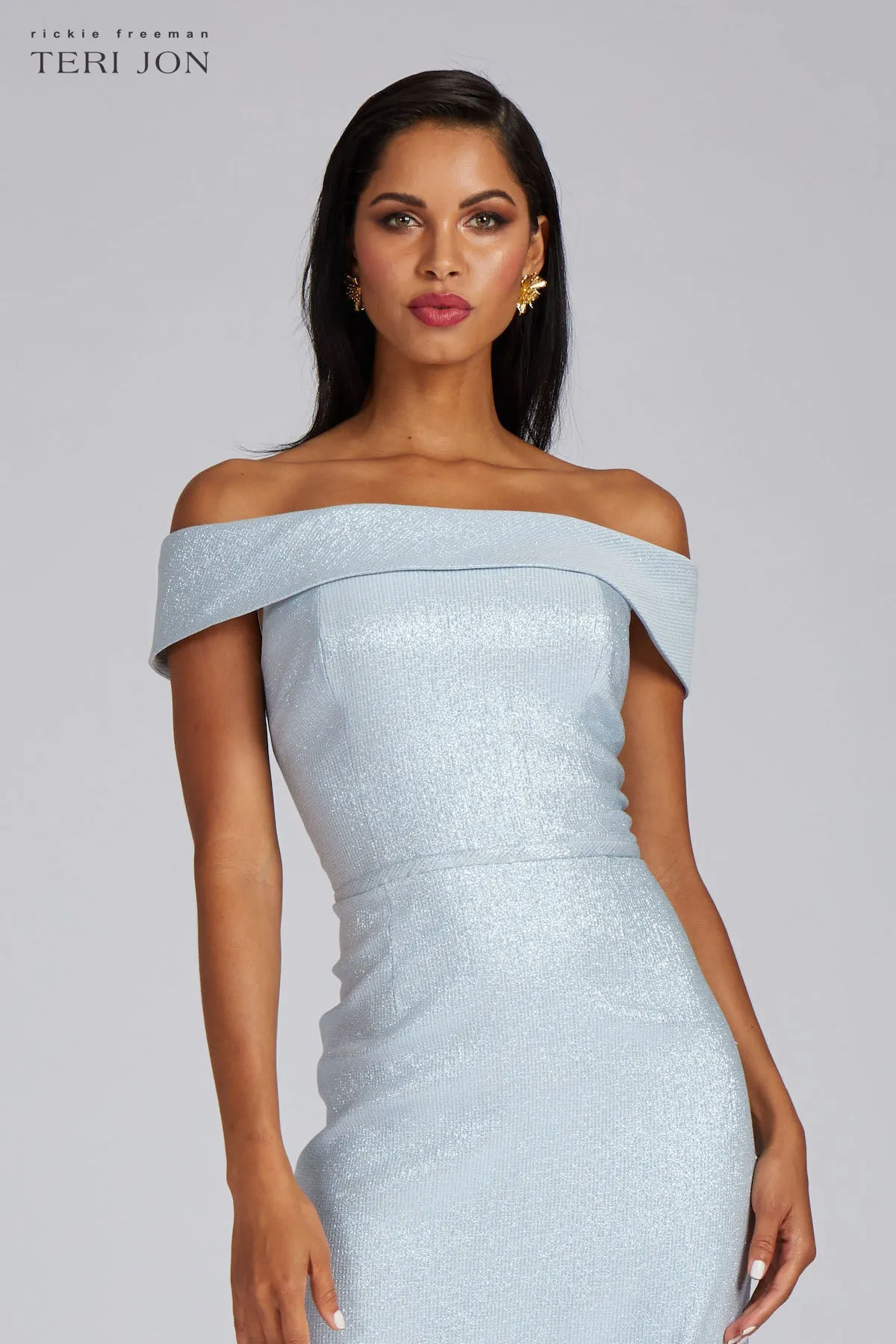 Jacquard Off The Shoulder Column Gown sold by Teri Jon product image thumbnail 5