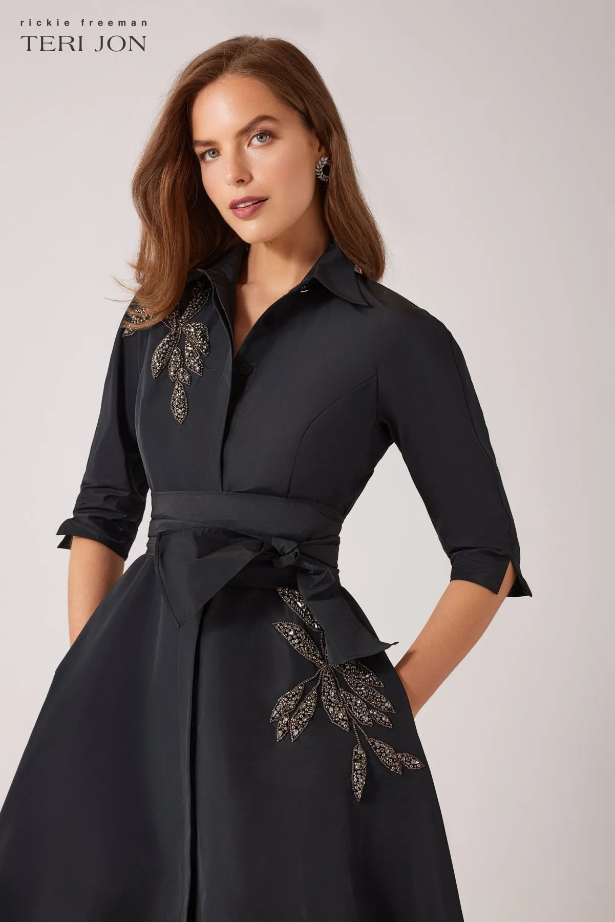 Taffeta And Faille Daytime Shirt Dress sold by Teri Jon product image thumbnail 3