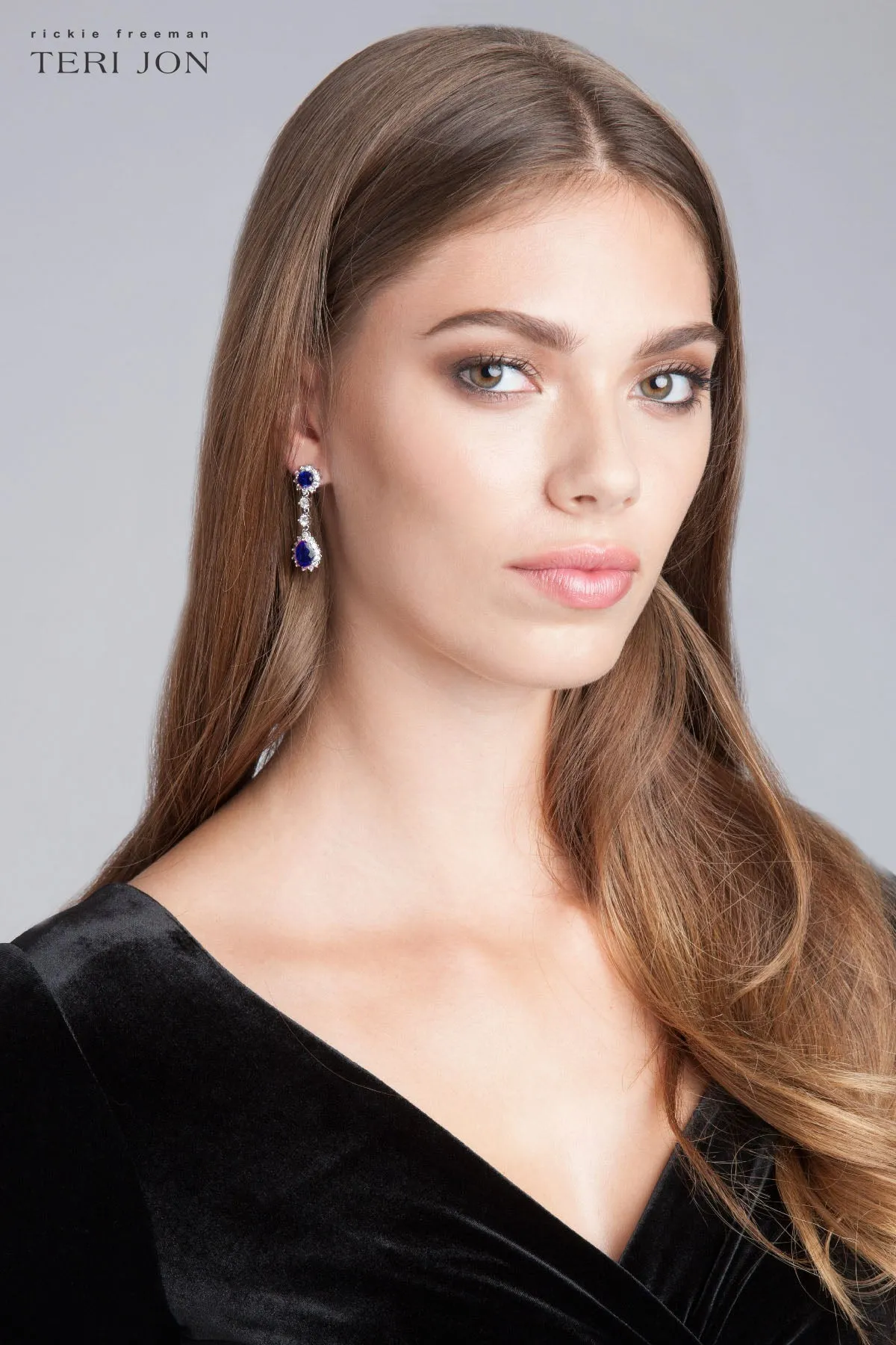 Crystal and Blue Stone Drop Earrings sold by Teri Jon