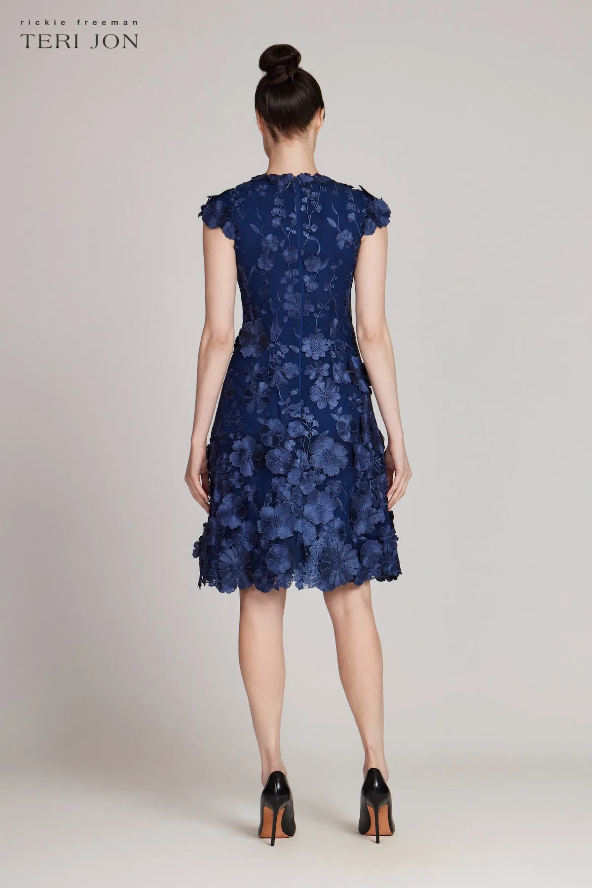 3D Appliquéd Floral Lace Fit-And-Flare Dress sold by Teri Jon product image thumbnail 5