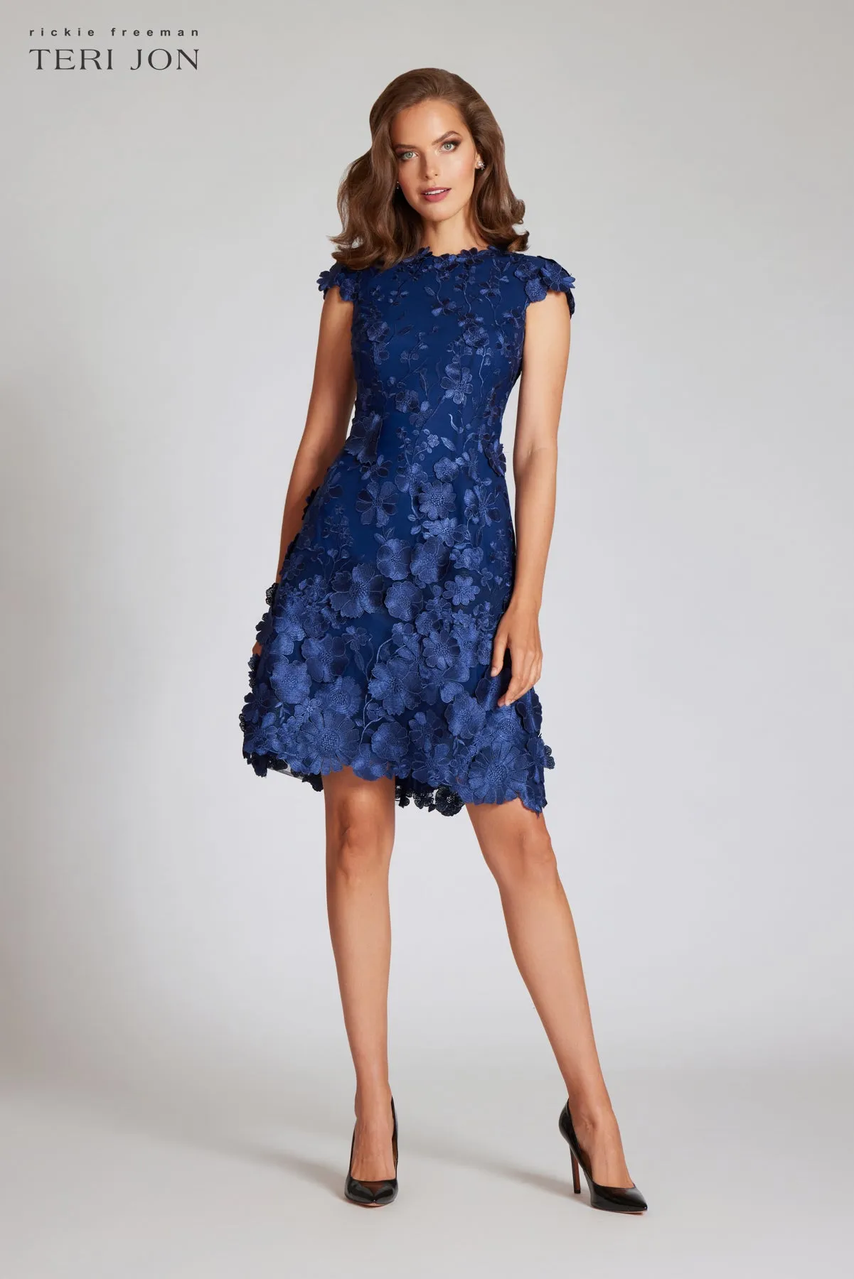 3D Appliquéd Floral Lace Fit-And-Flare Dress sold by Teri Jon product image thumbnail 4