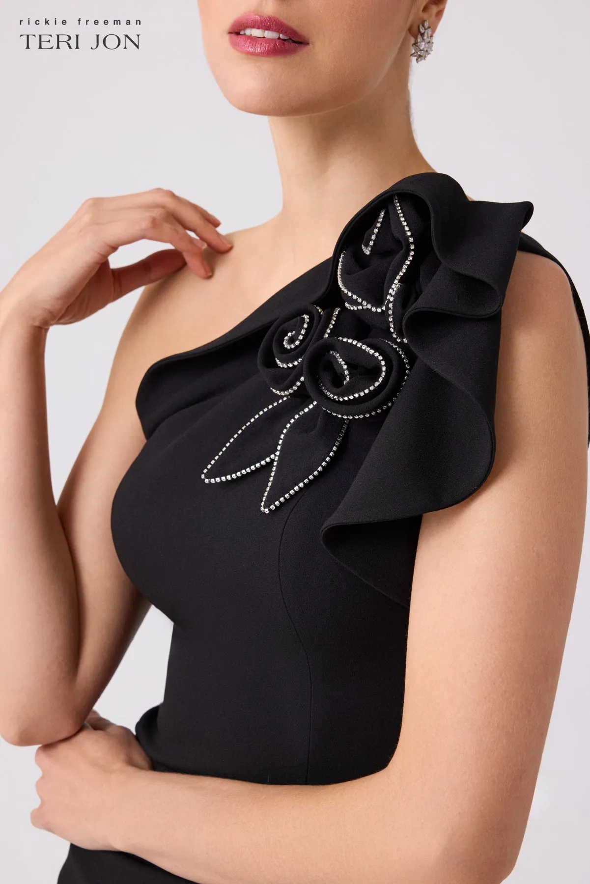 Crepe Rhinestone Trim Corsage Dress sold by Teri Jon product image thumbnail 3