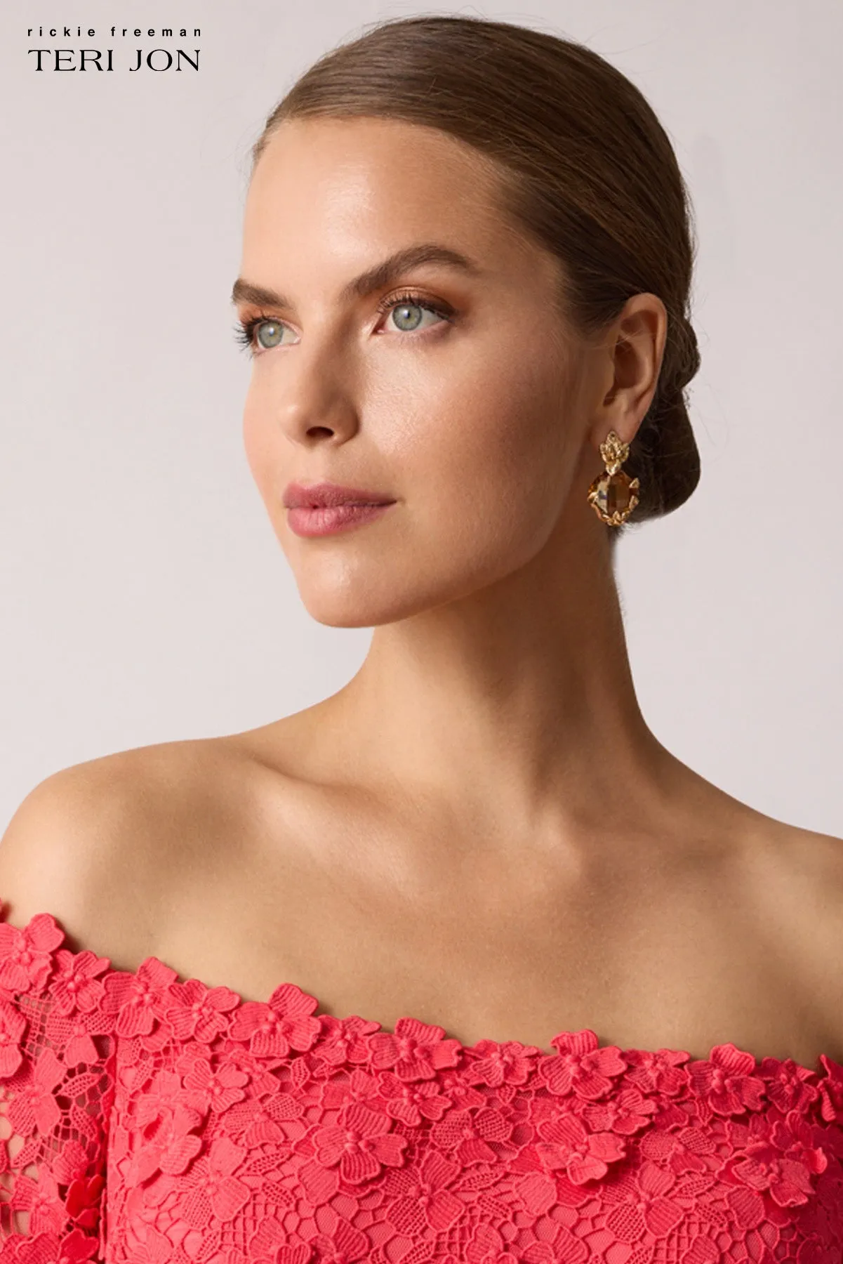 Crystal Dangle Hoop Earrings sold by Teri Jon product image thumbnail 3