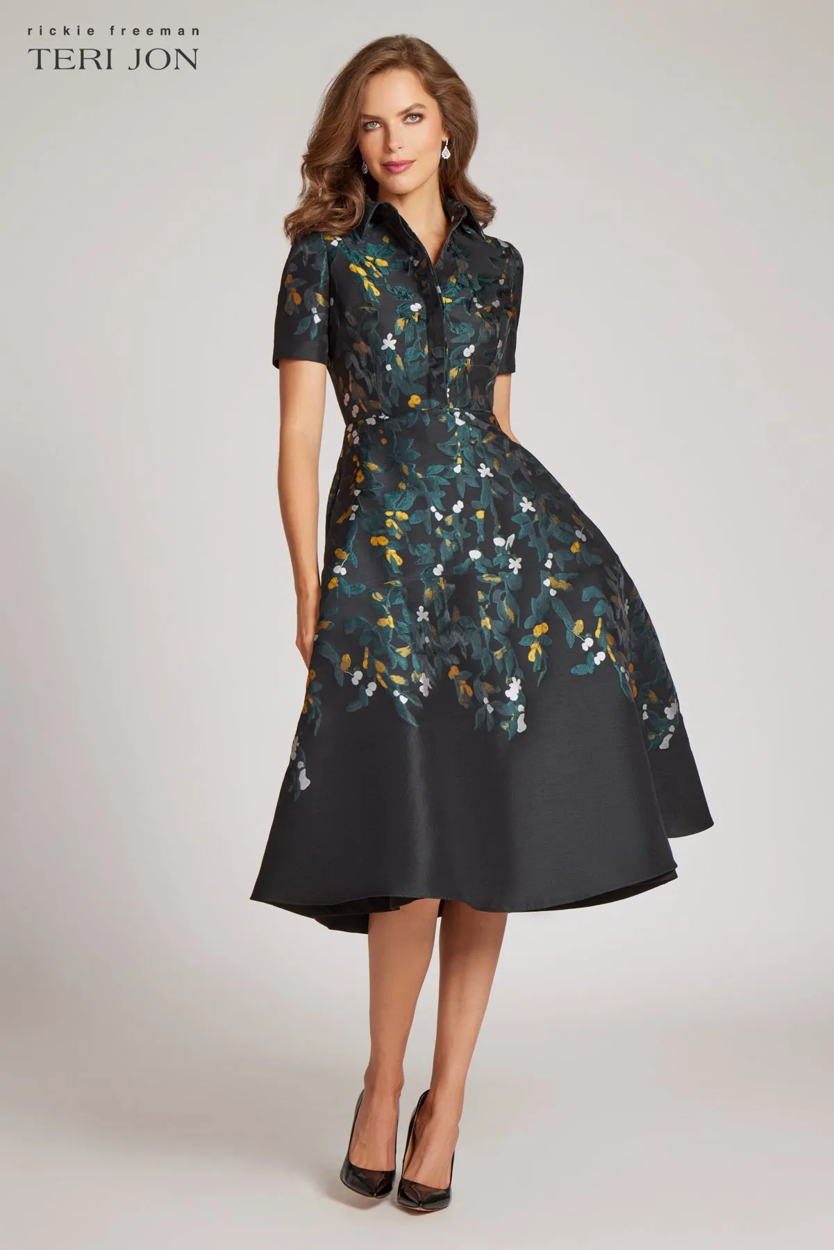 Jacquard Short Sleeve Shirt Dress sold by Teri Jon product image thumbnail 2