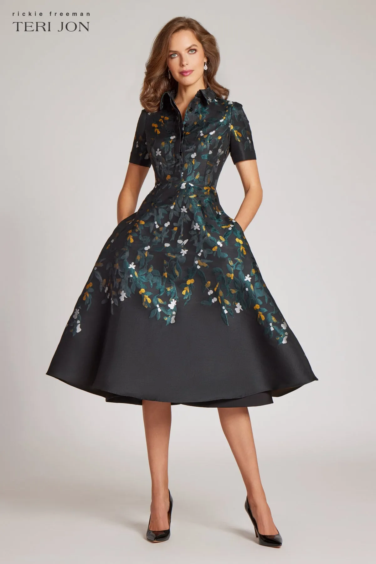 Jacquard Short Sleeve Shirt Dress sold by Teri Jon product image thumbnail 4