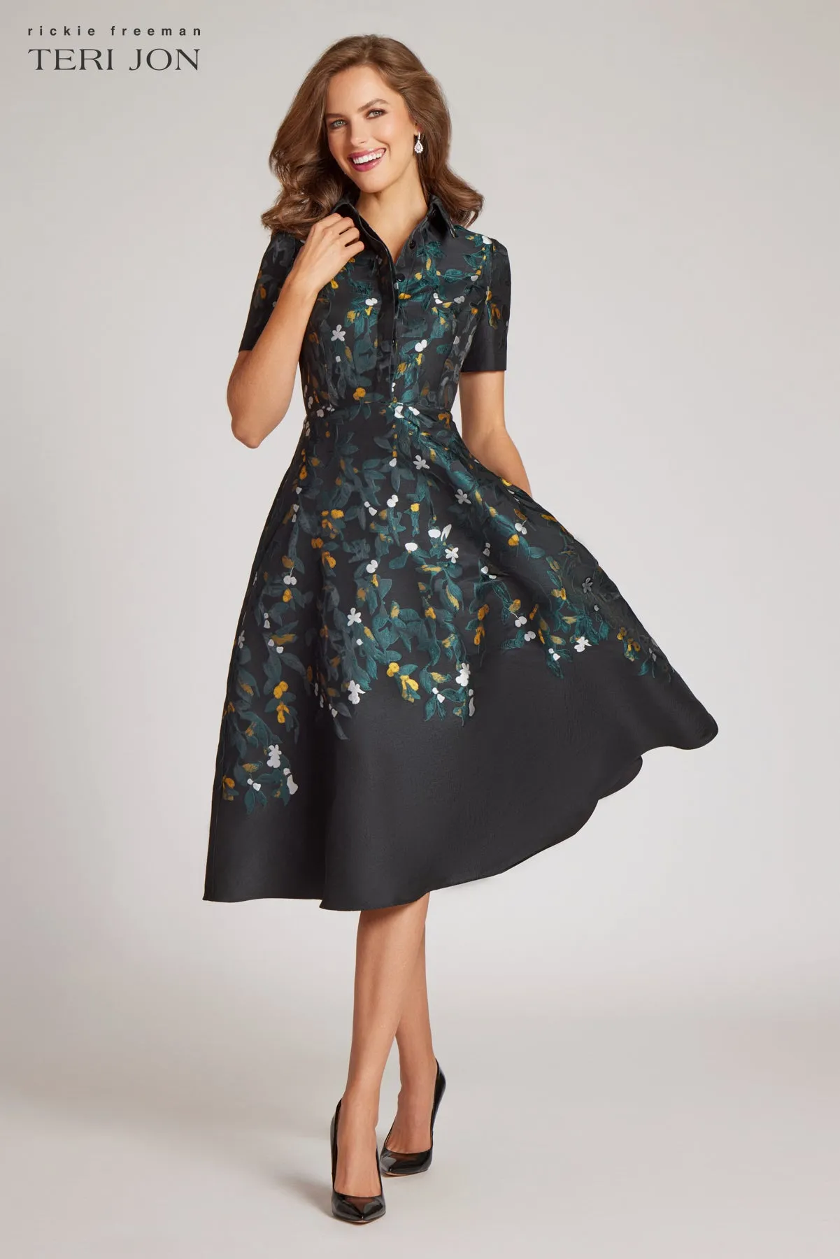 Jacquard Short Sleeve Shirt Dress sold by Teri Jon product image thumbnail 3